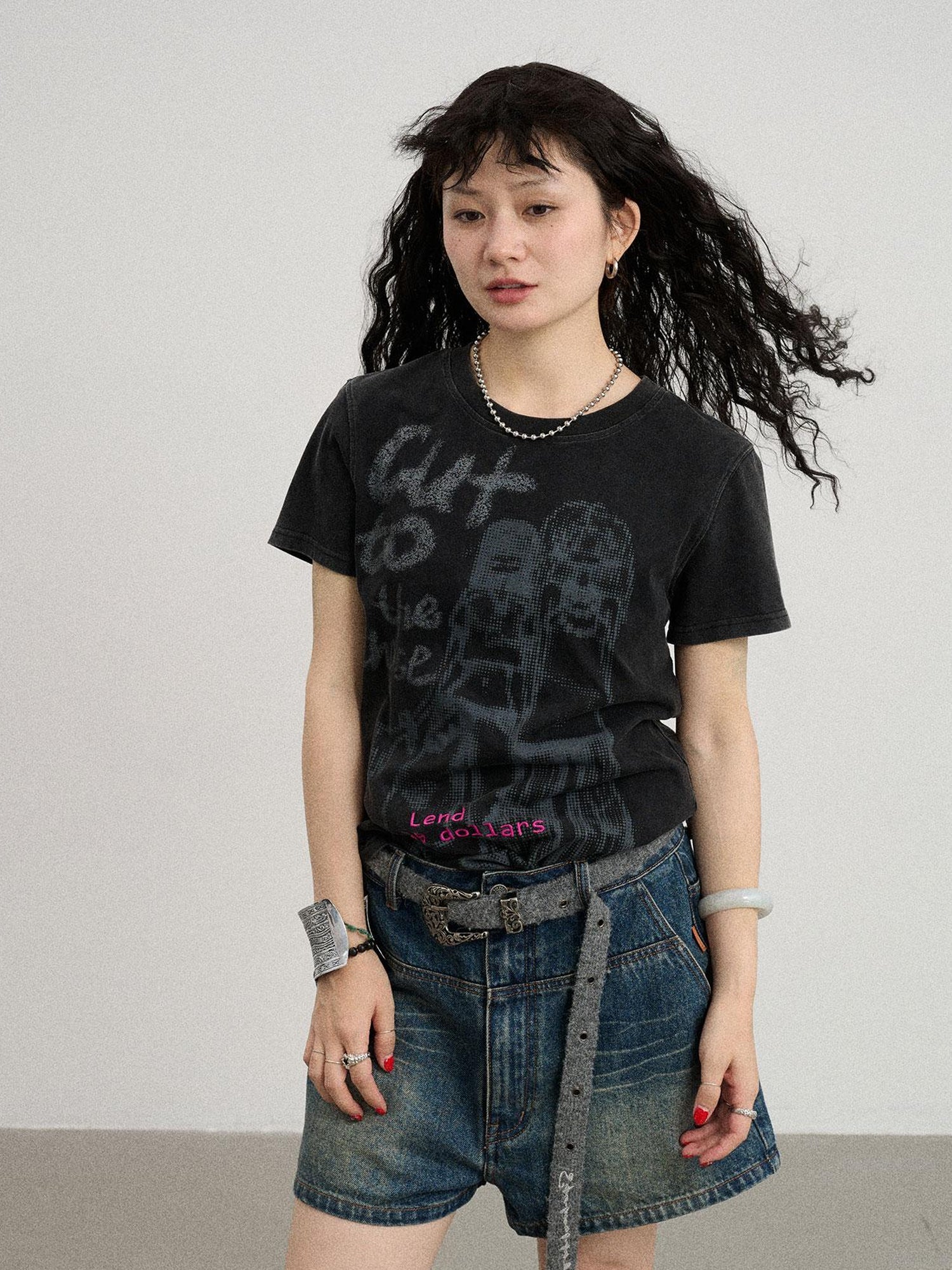 Achihara Bestie Borrowed Tee Retro Washed Cotton