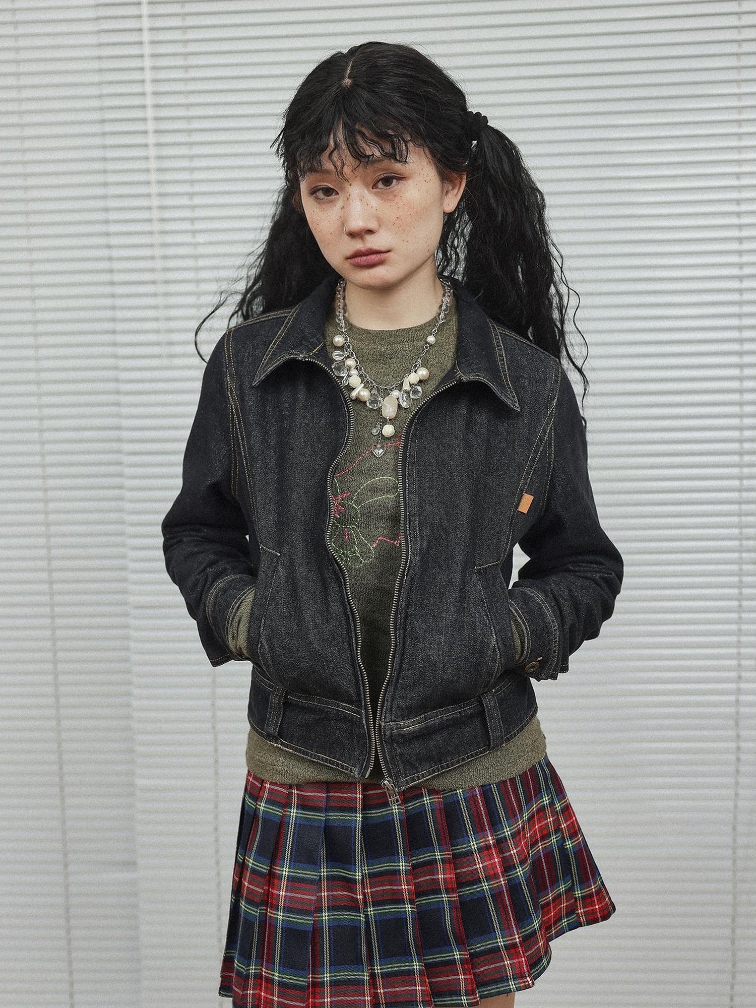Achihara Black Denim Cropped Jacket With Soft Fleece Lining