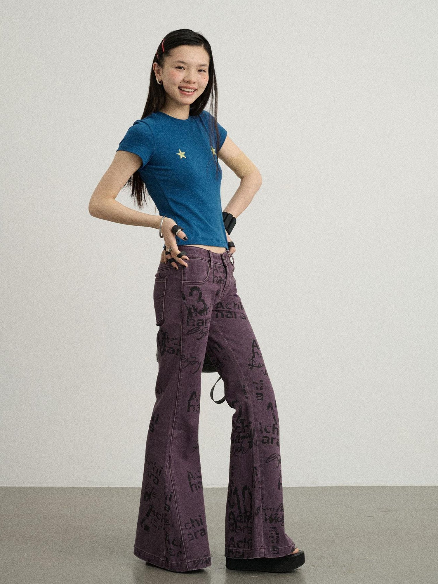 Achihara Blueberry Flare Denim Pants