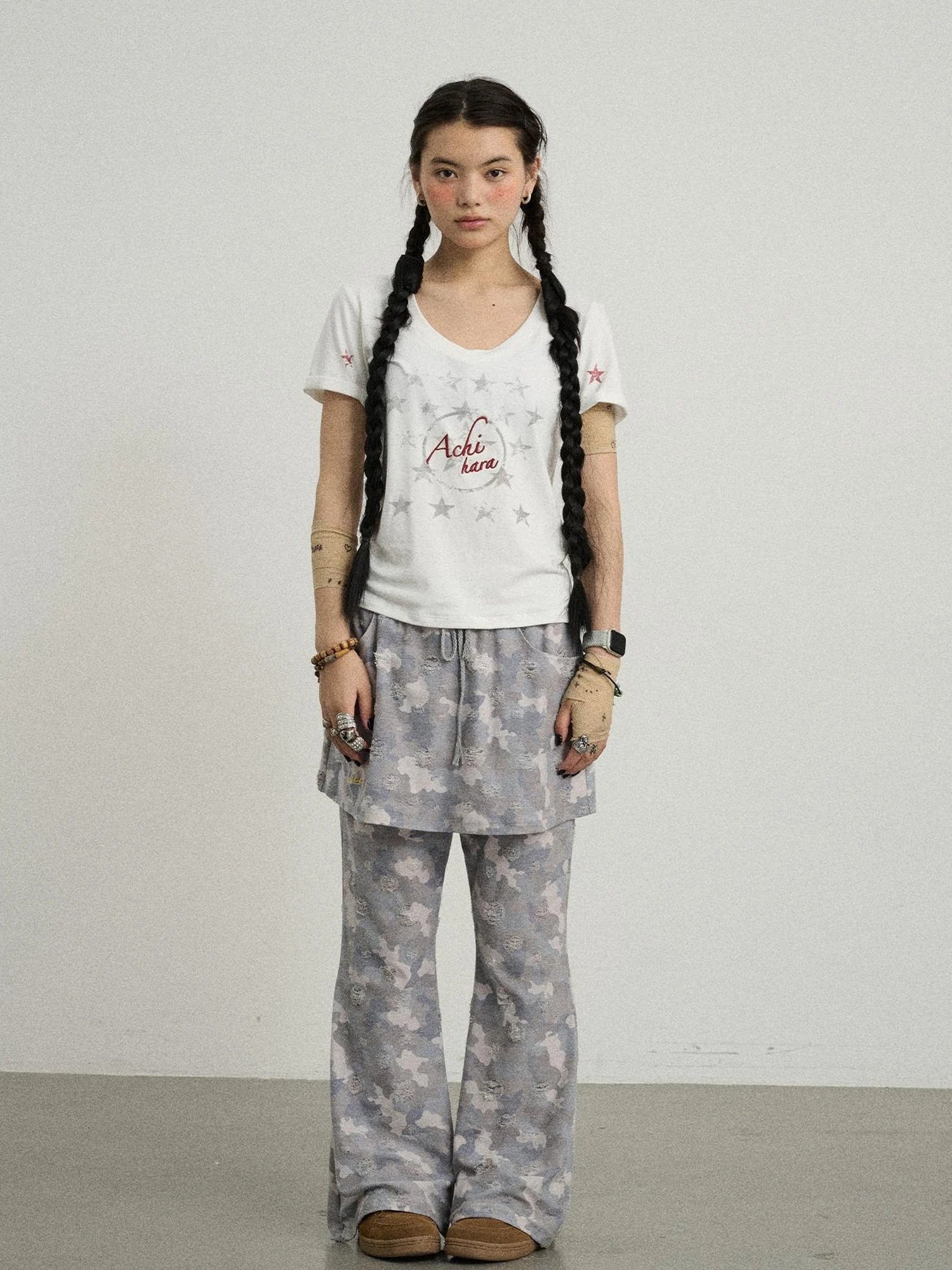 Blueberry Ice Camouflage Flare Palazzo Pants