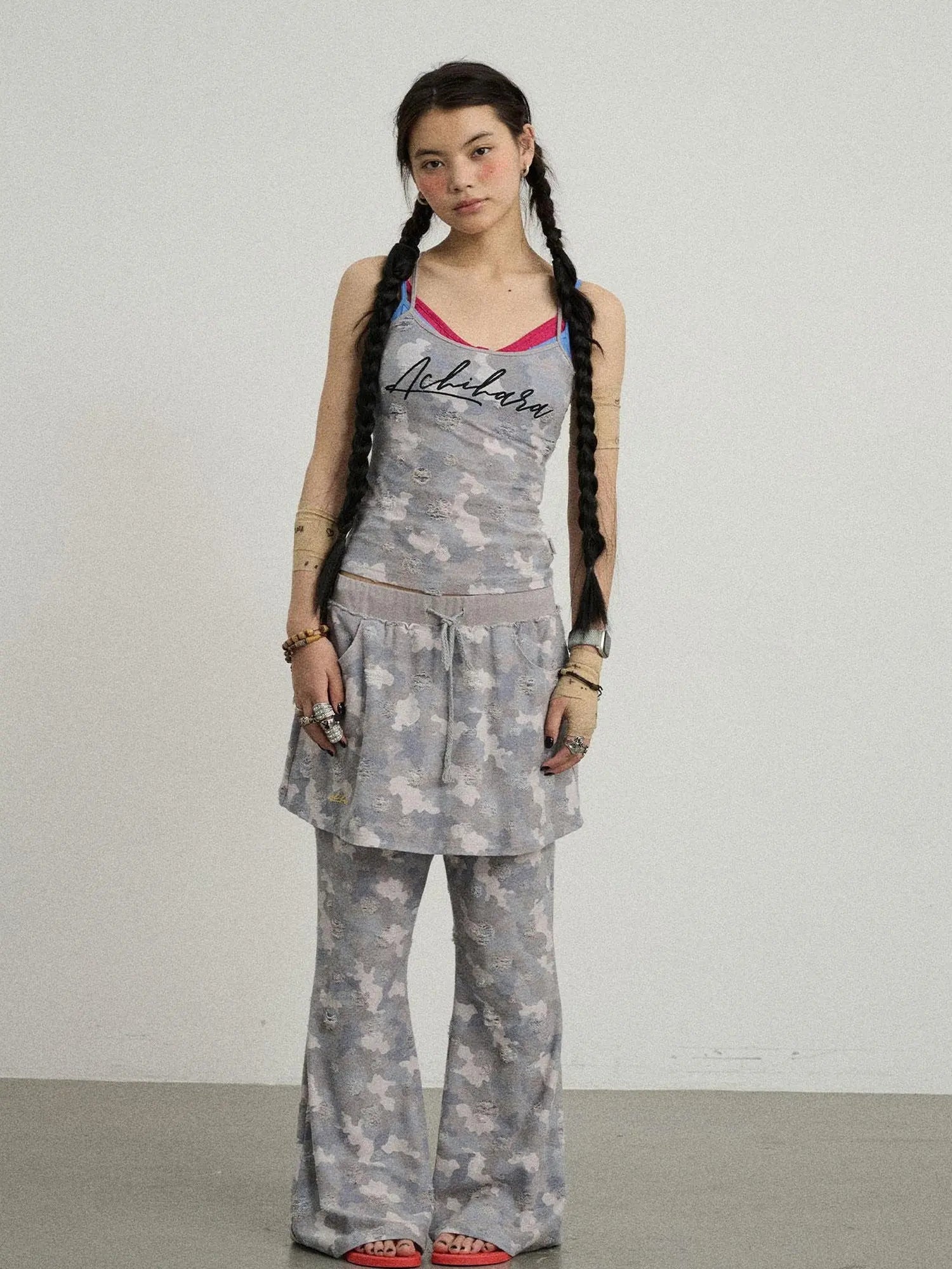 Blueberry Ice Camouflage Flare Palazzo Pants