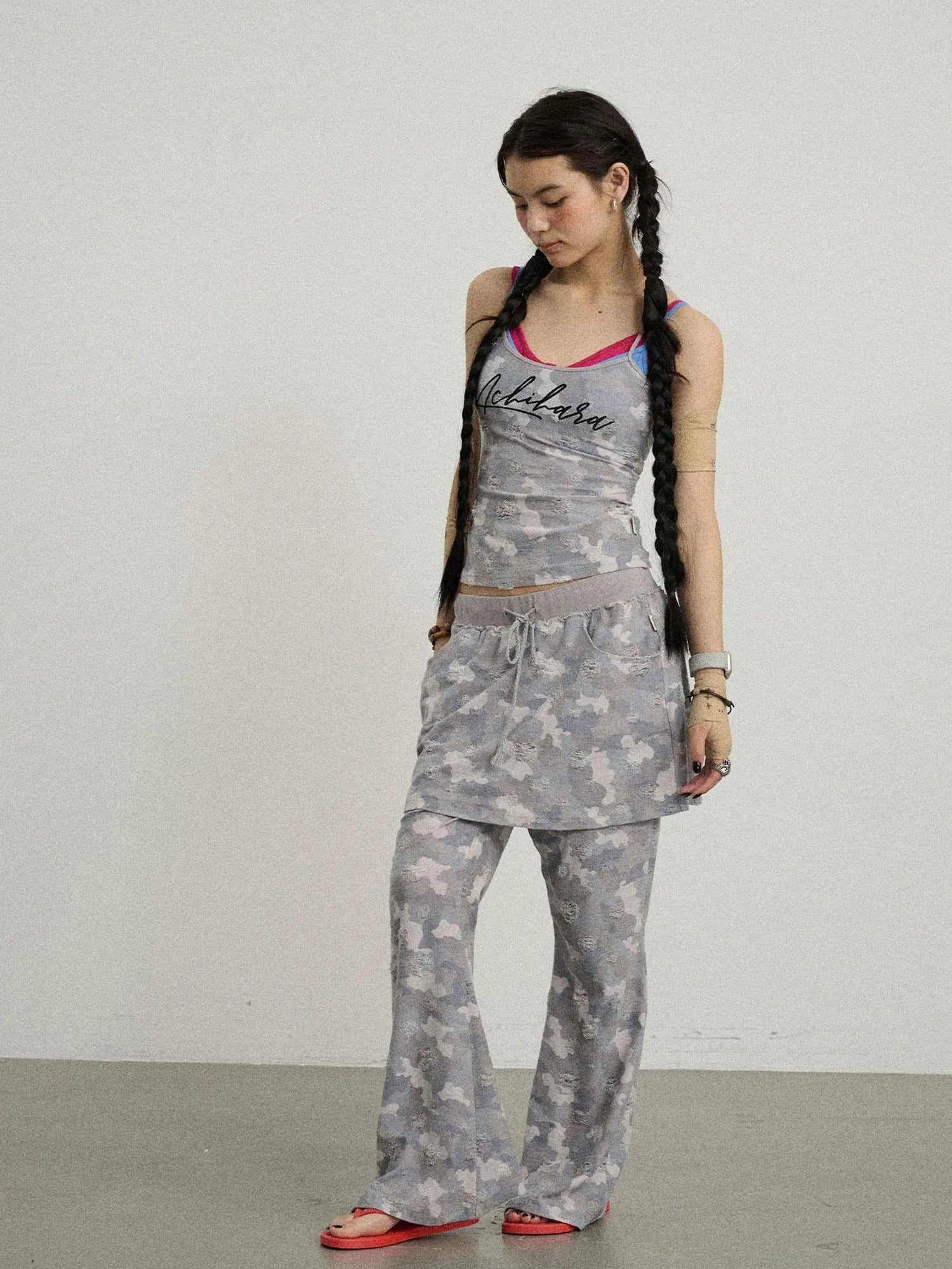 Blueberry Ice Camouflage Flare Palazzo Pants