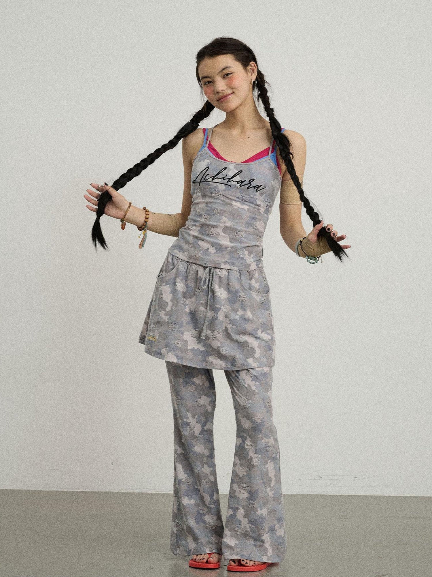 Achihara Blueberry Ice Camouflage Flare Palazzo Pants