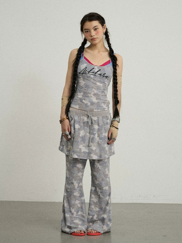 Achihara Blueberry Ice Camouflage Flare Palazzo Pants-2