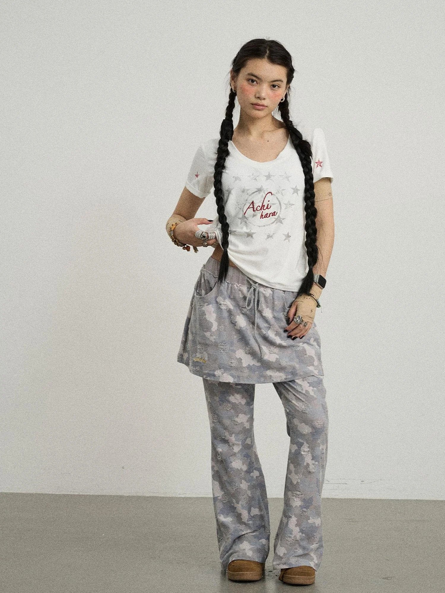 Blueberry Ice Camouflage Flare Palazzo Pants