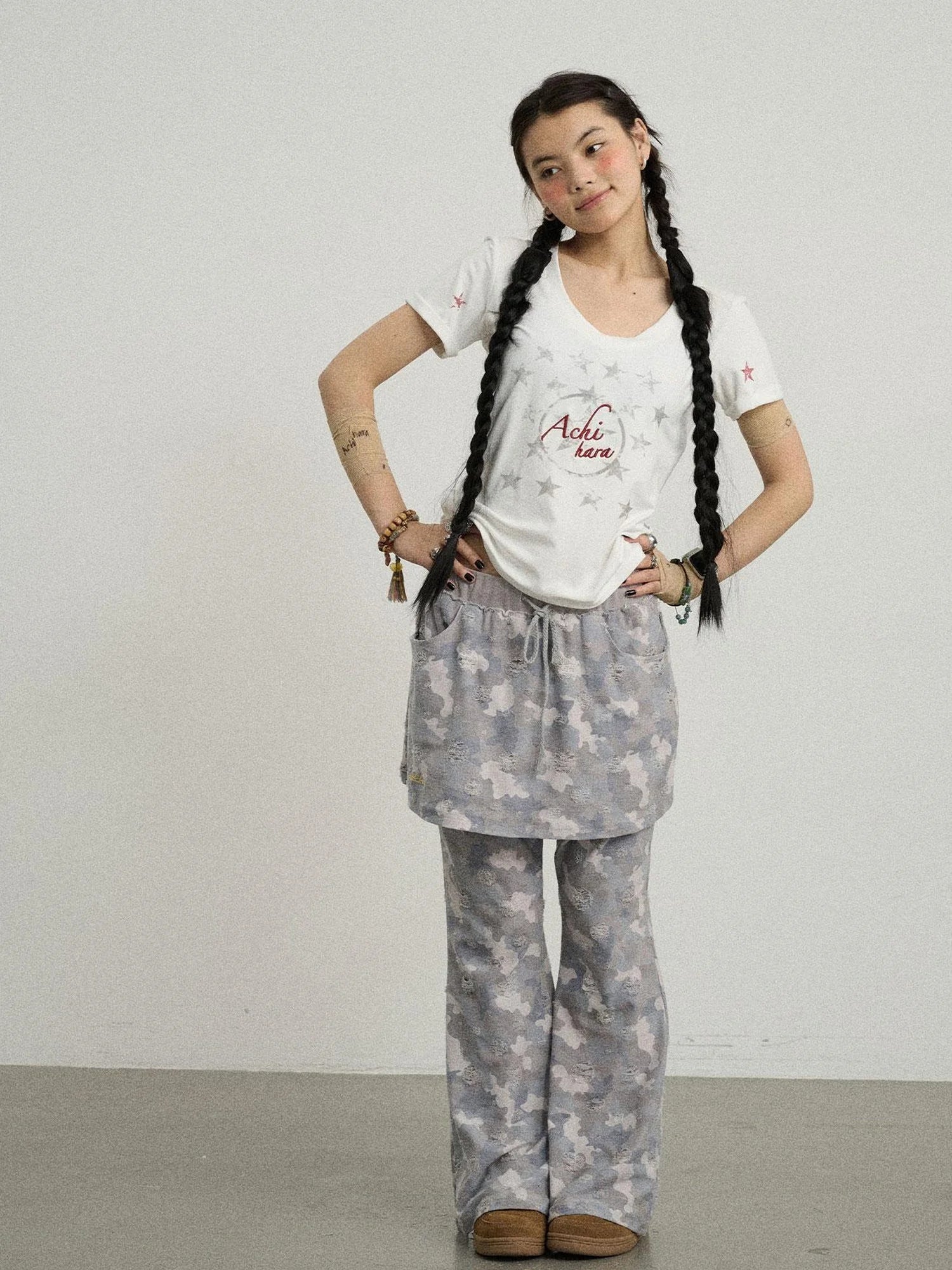 Blueberry Ice Camouflage Flare Palazzo Pants