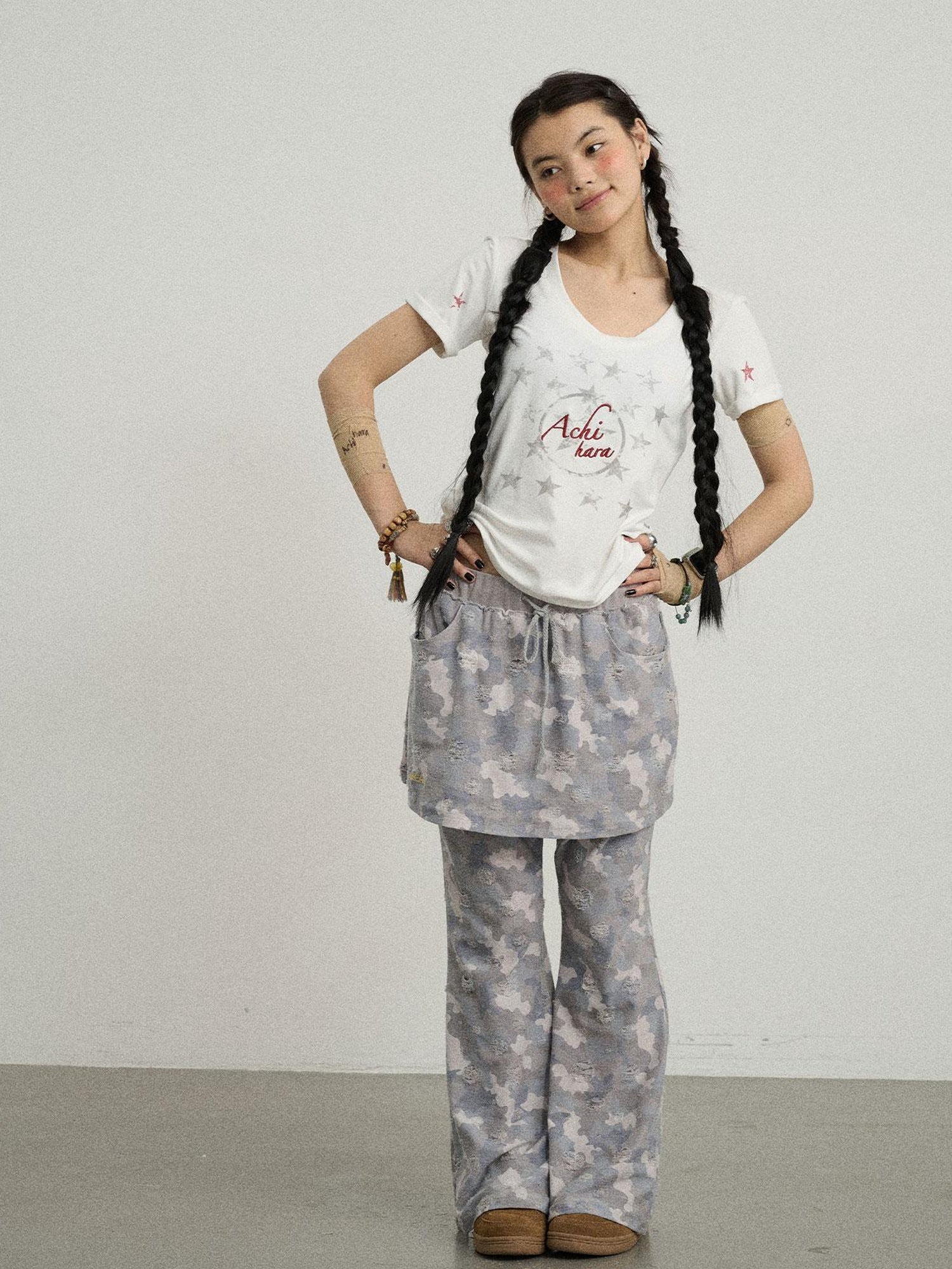 Achihara Blueberry Ice Camouflage Flare Palazzo Pants