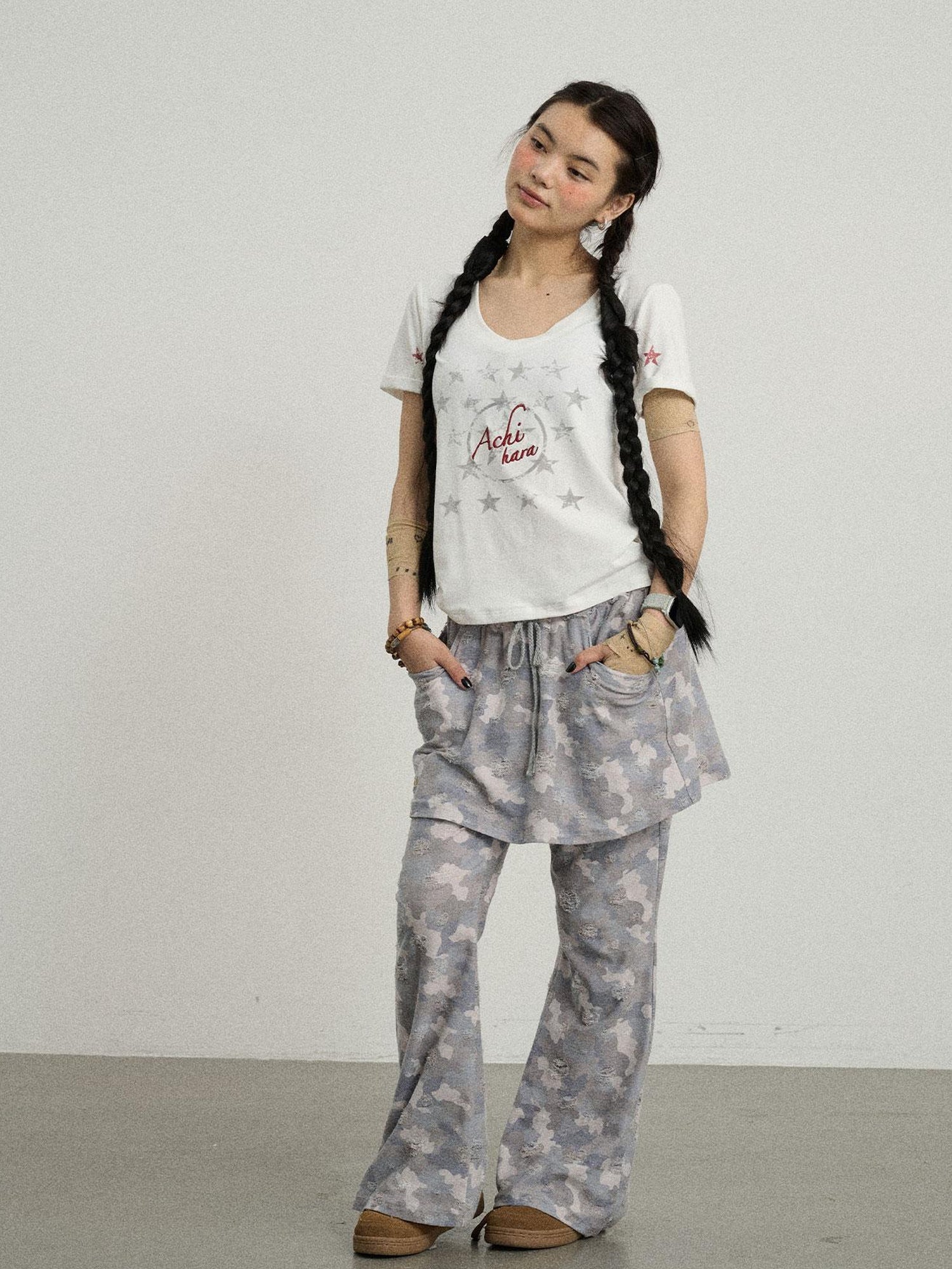 Achihara Blueberry Ice Camouflage Flare Palazzo Pants