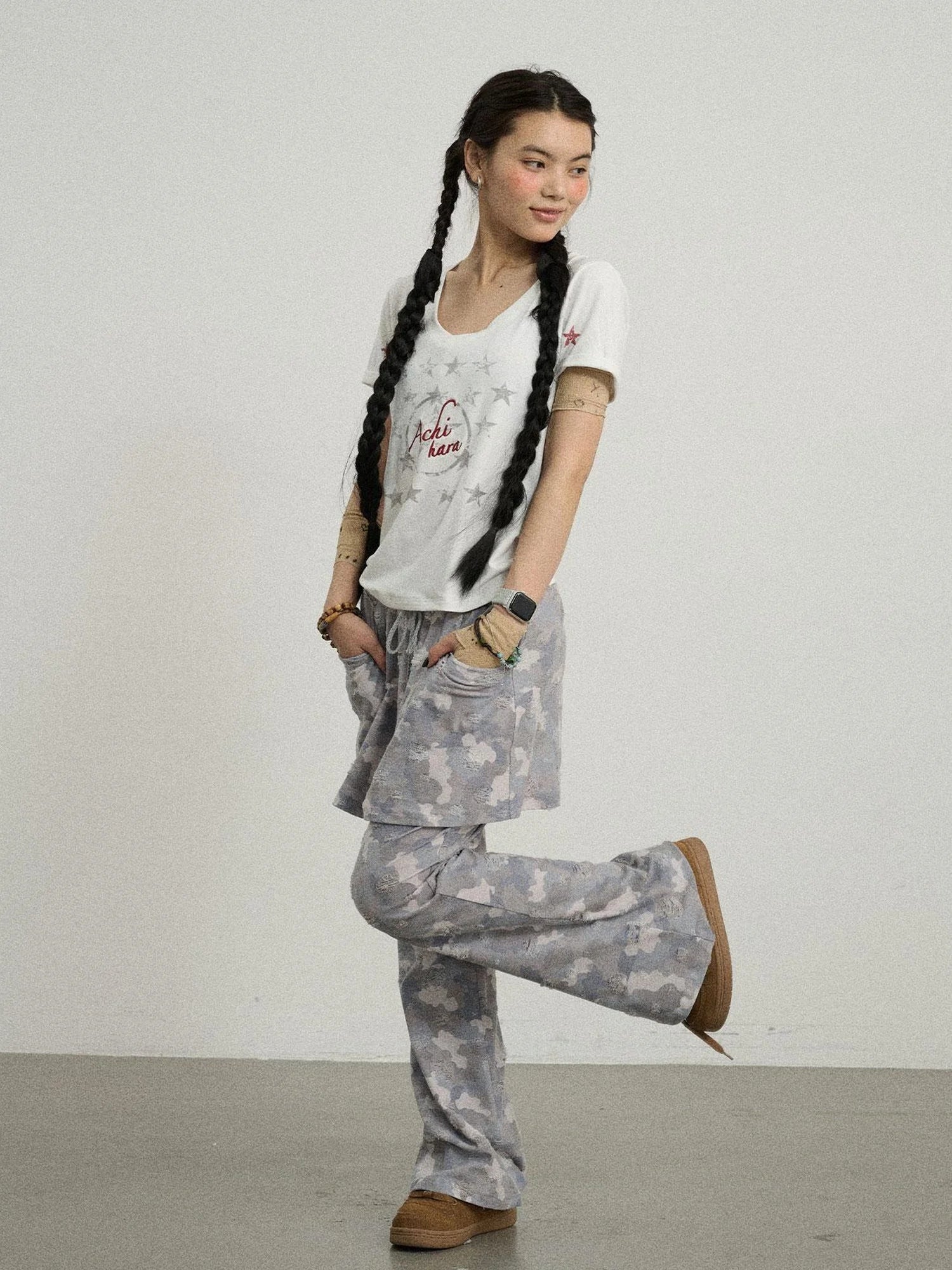 Blueberry Ice Camouflage Flare Palazzo Pants