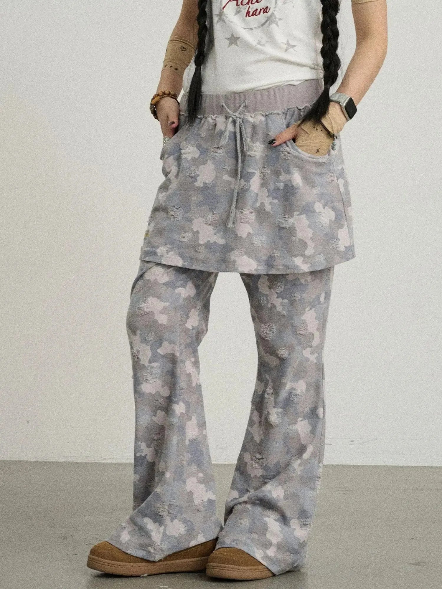 Blueberry Ice Camouflage Flare Palazzo Pants