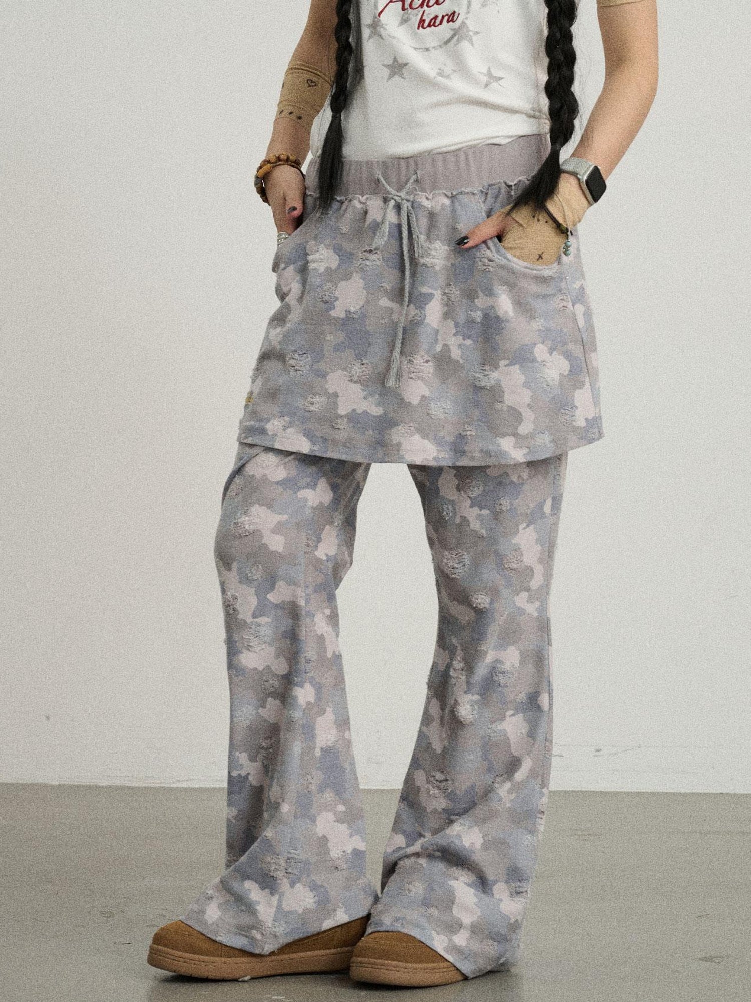 Achihara Blueberry Ice Camouflage Flare Palazzo Pants