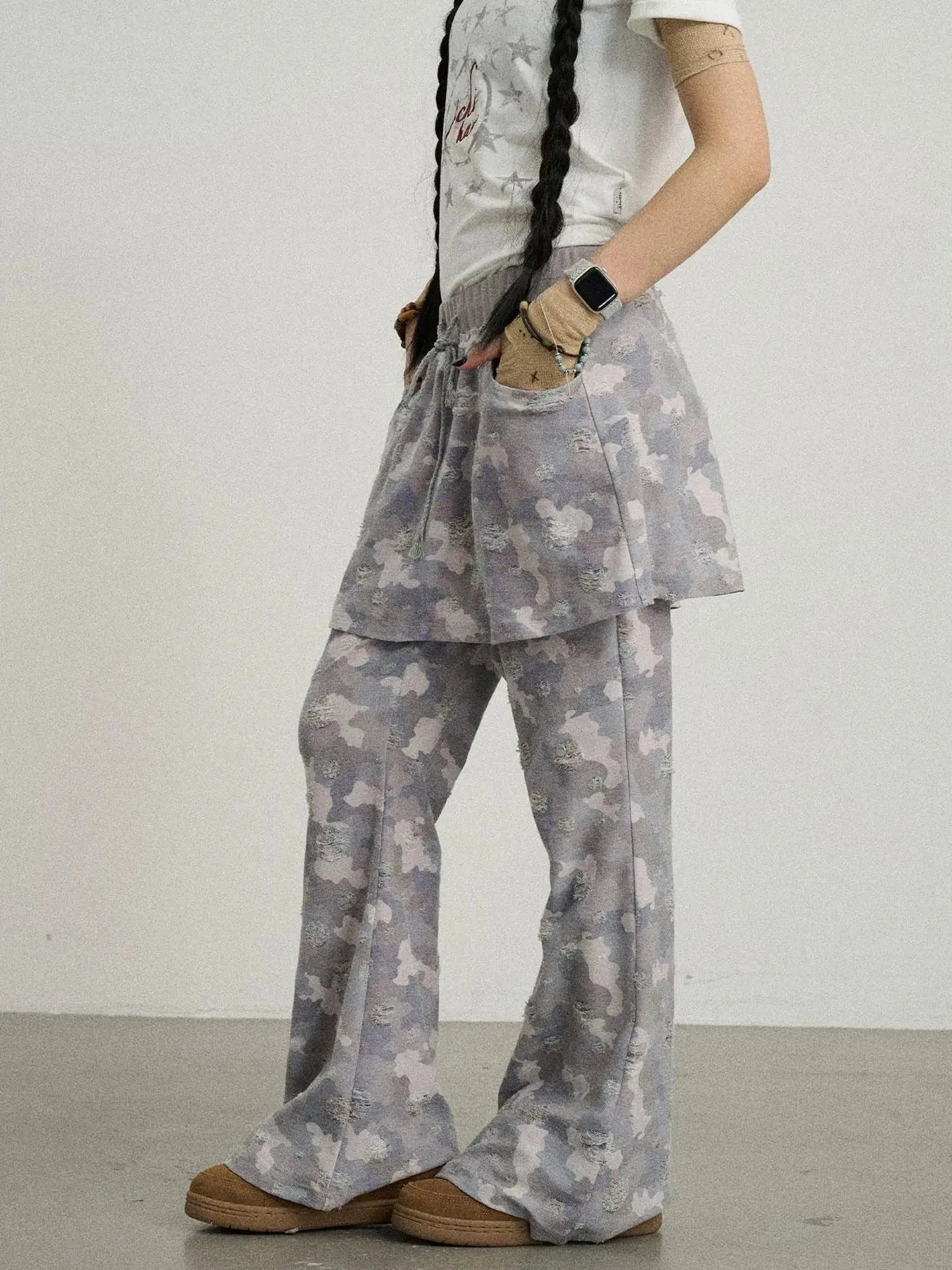 Blueberry Ice Camouflage Flare Palazzo Pants