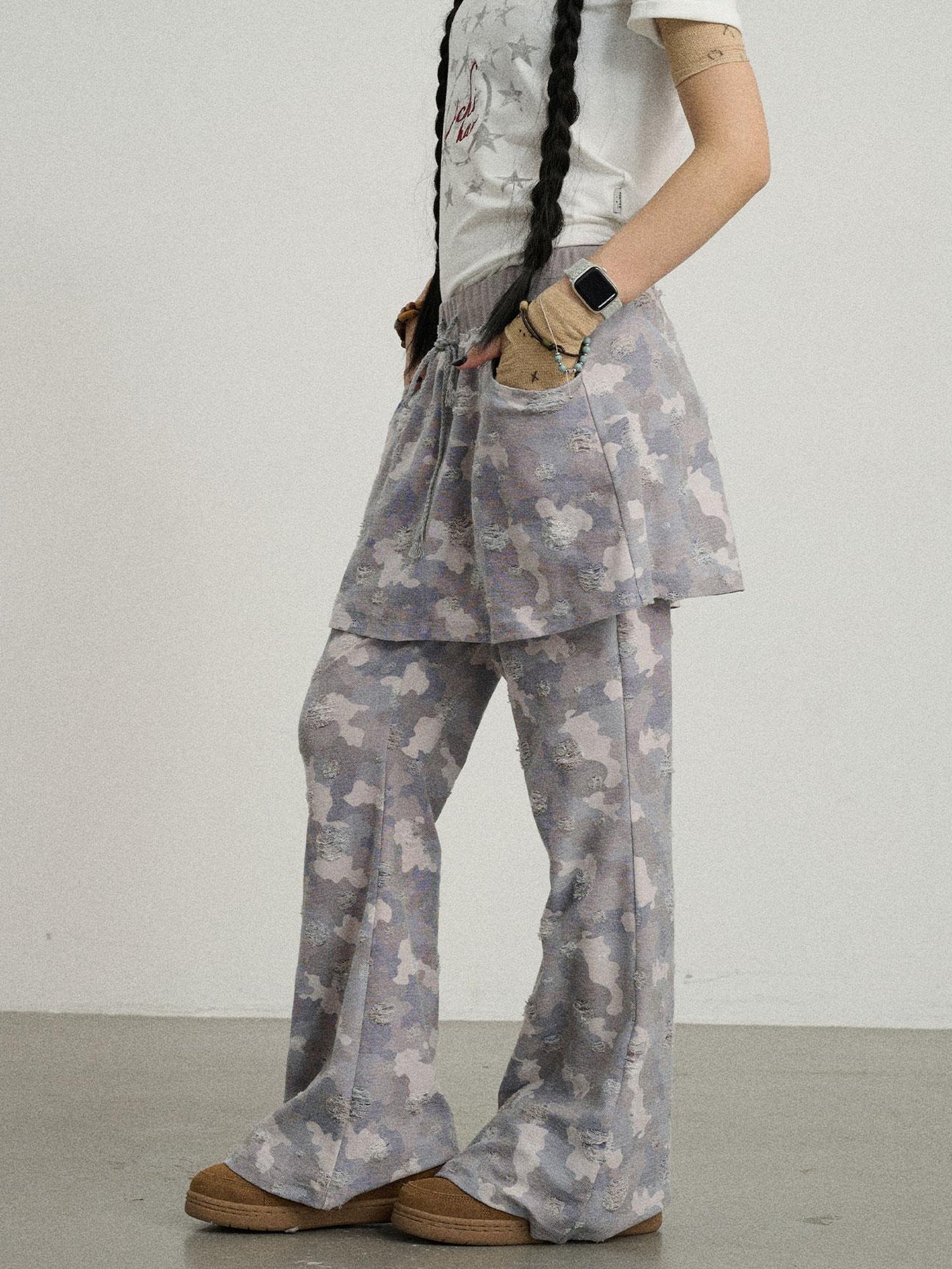 Achihara Blueberry Ice Camouflage Flare Palazzo Pants