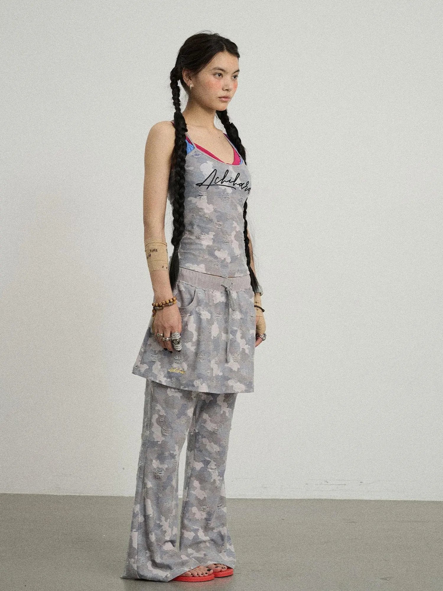 Blueberry Ice Camouflage Flare Palazzo Pants