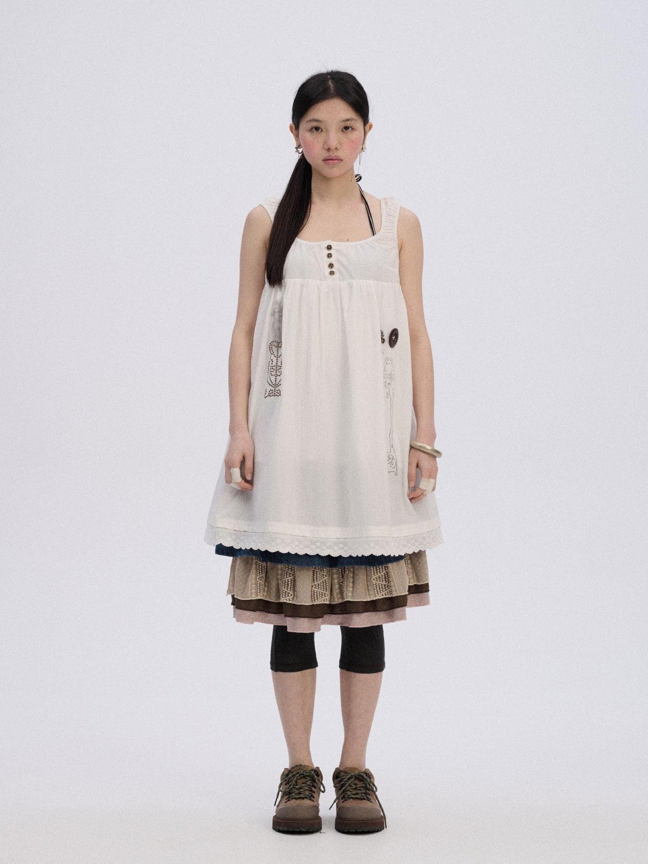 Achihara Breathable Cotton A Line Loose Fit Strappy Women City Commute Slip Midi Dresses