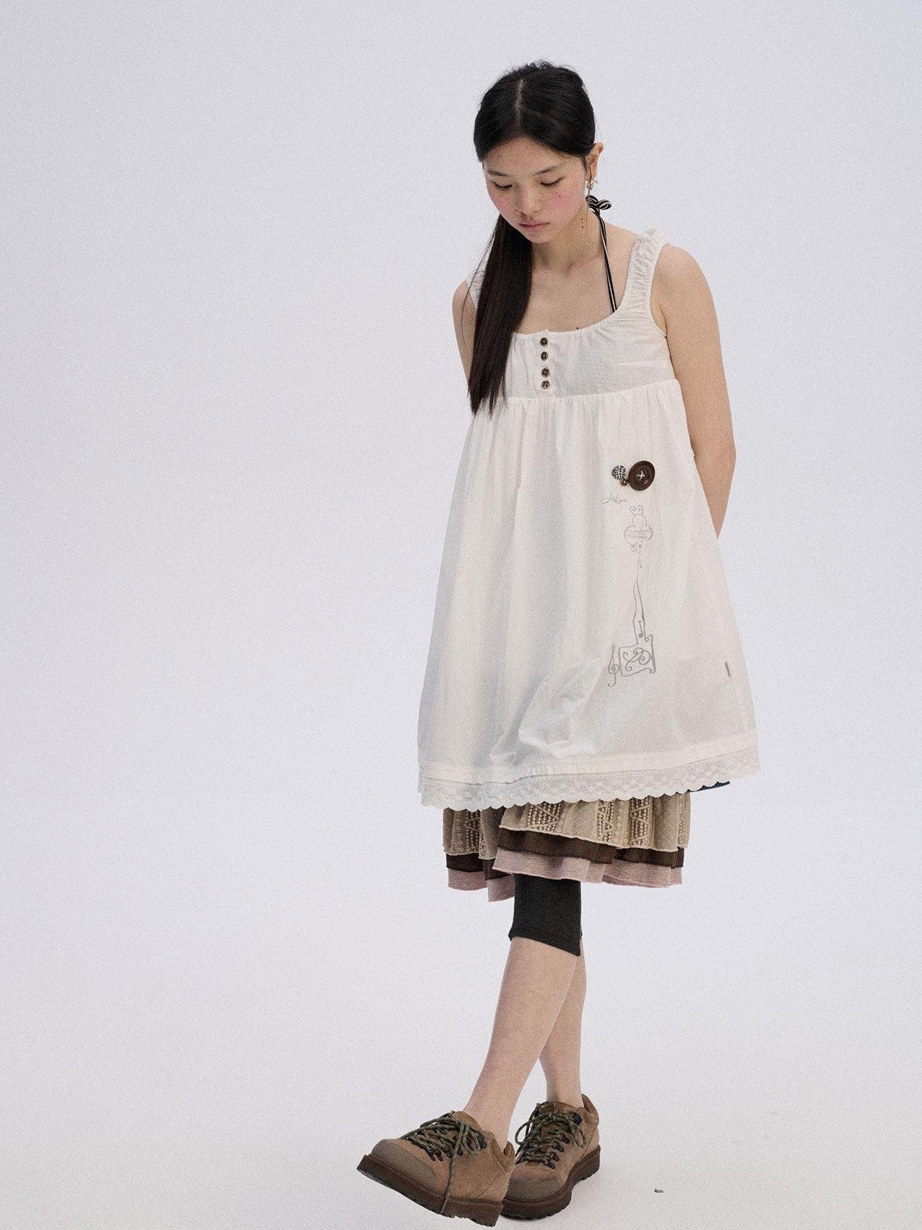 Achihara Breathable Cotton A Line Loose Fit Strappy Women City Commute Slip Midi Dresses