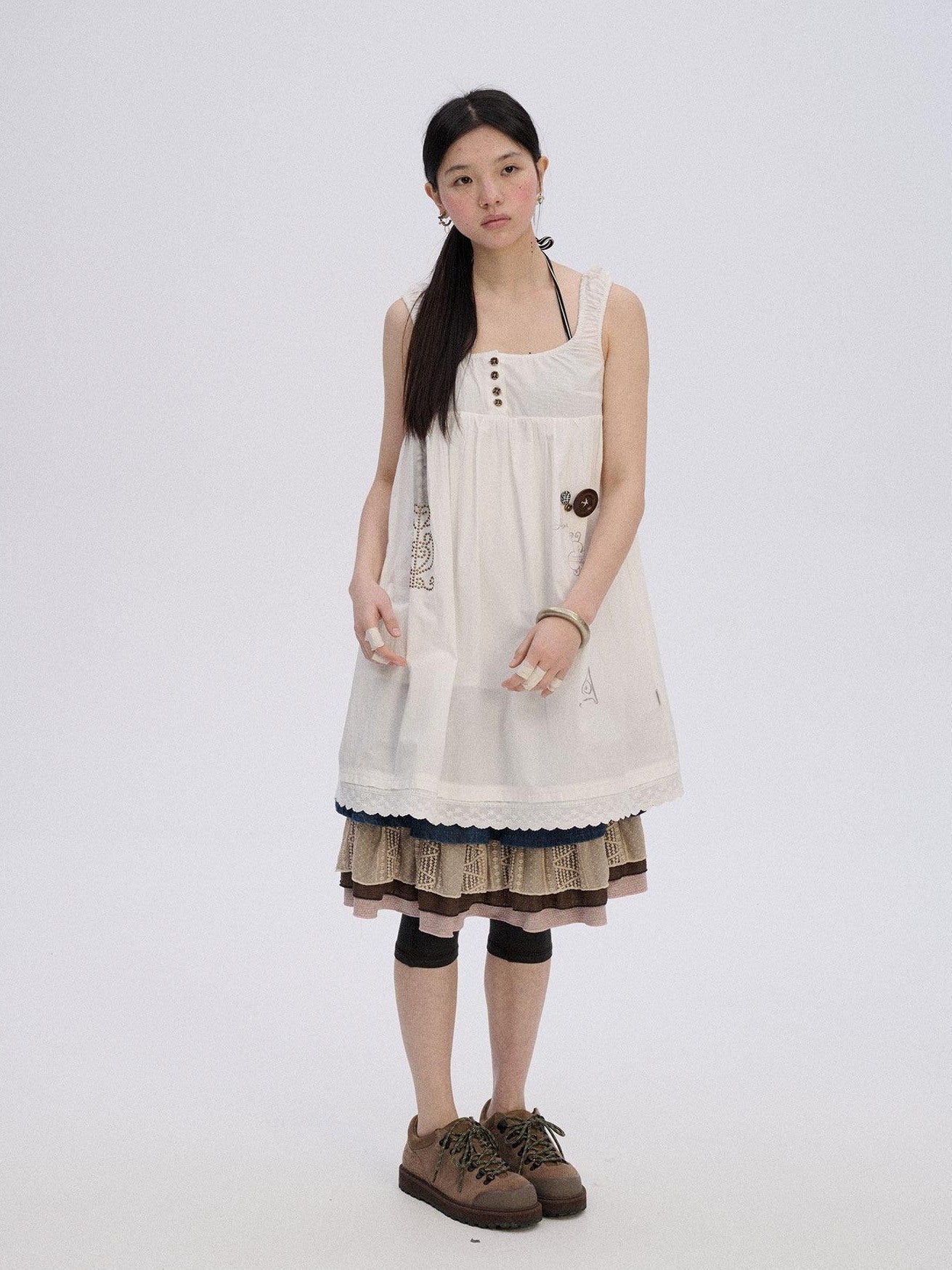 Achihara Breathable Cotton A Line Loose Fit Strappy Women City Commute Slip Midi Dresses