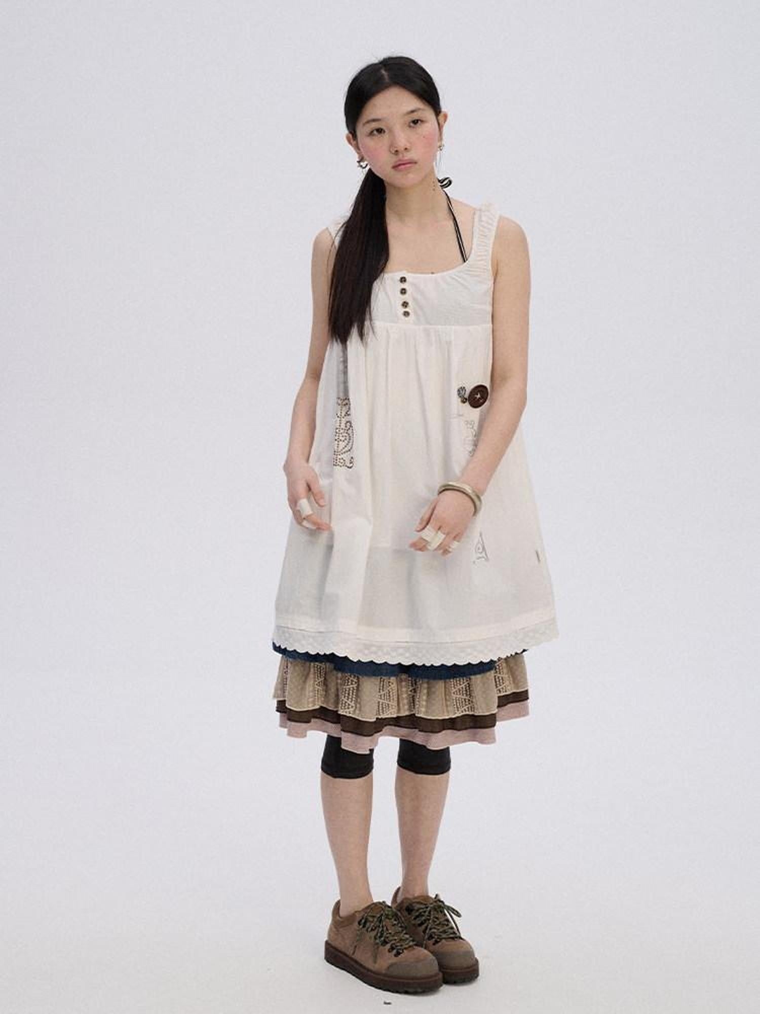 Achihara Breathable Cotton A Line Loose Fit Strappy Women City Commute Slip Midi Dresses