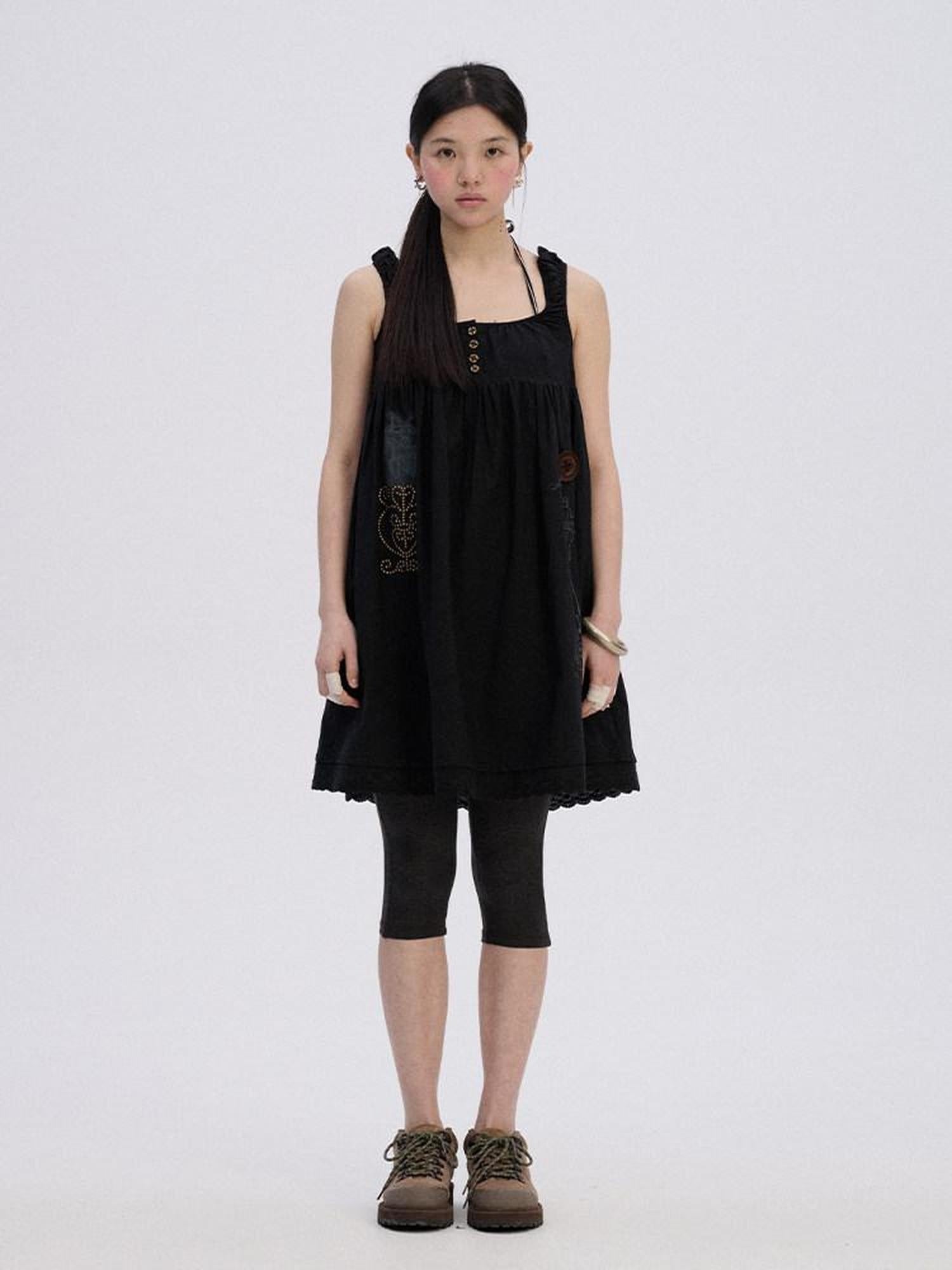 Achihara Breathable Cotton A Line Loose Fit Strappy Women City Commute Slip Midi Dresses