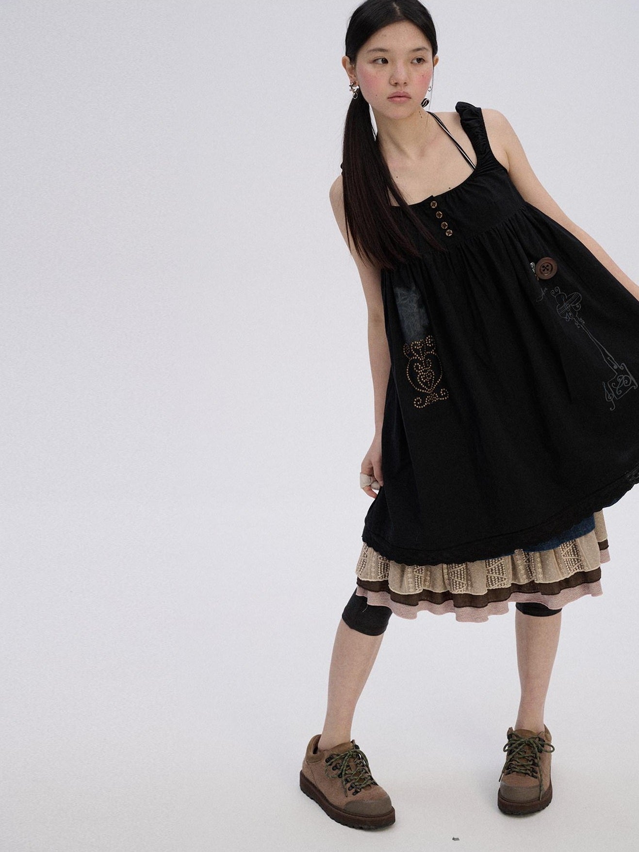 Achihara Breathable Cotton A Line Loose Fit Strappy Women City Commute Slip Midi Dresses