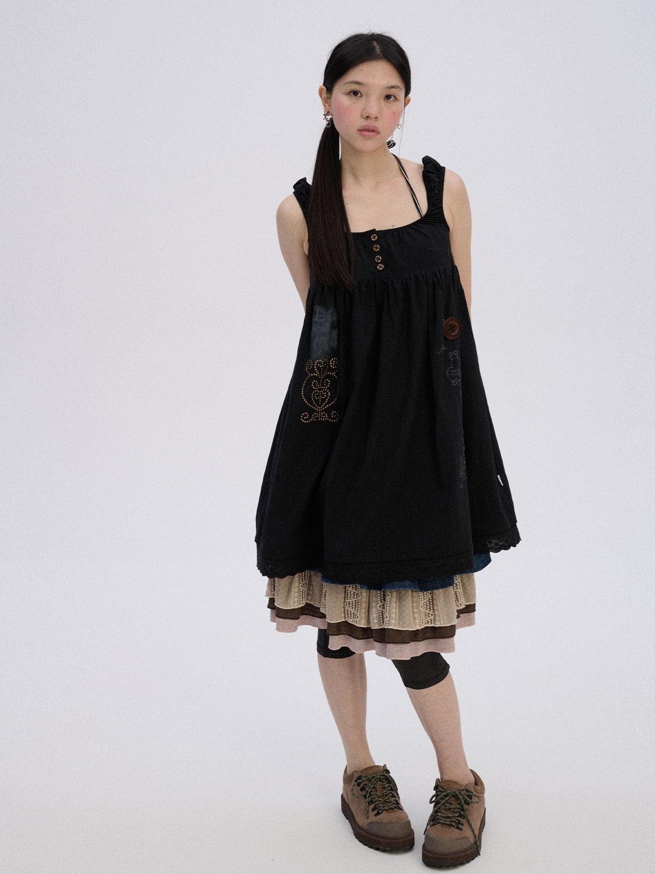 Achihara Breathable Cotton A Line Loose Fit Strappy Women City Commute Slip Midi Dresses