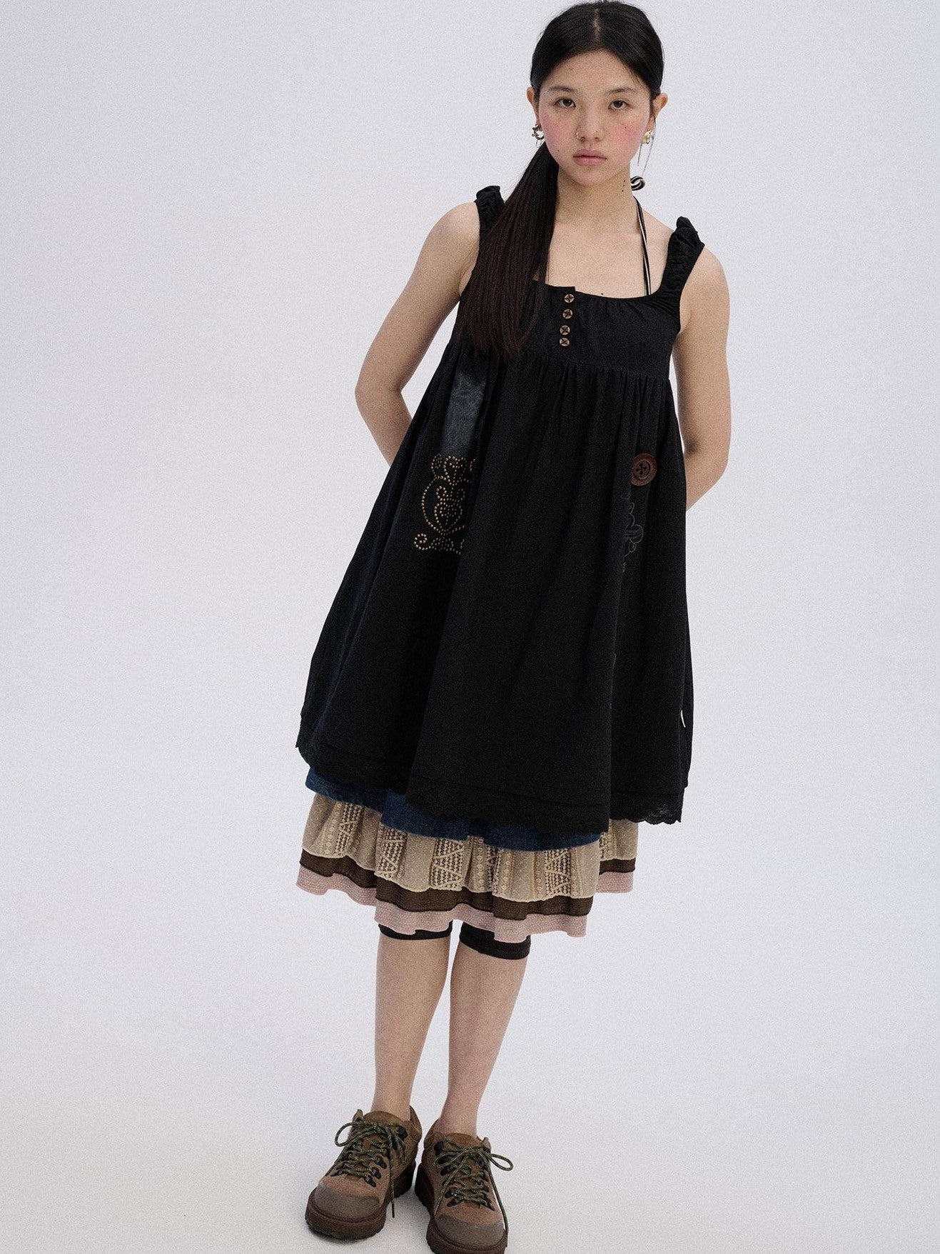 Achihara Breathable Cotton A Line Loose Fit Strappy Women City Commute Slip Midi Dresses