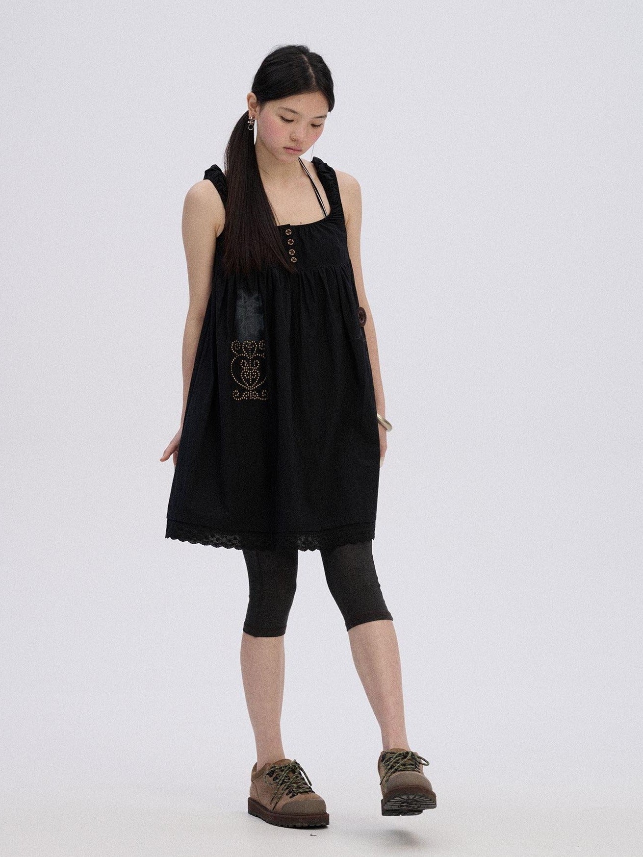 Achihara Breathable Cotton A Line Loose Fit Strappy Women City Commute Slip Midi Dresses