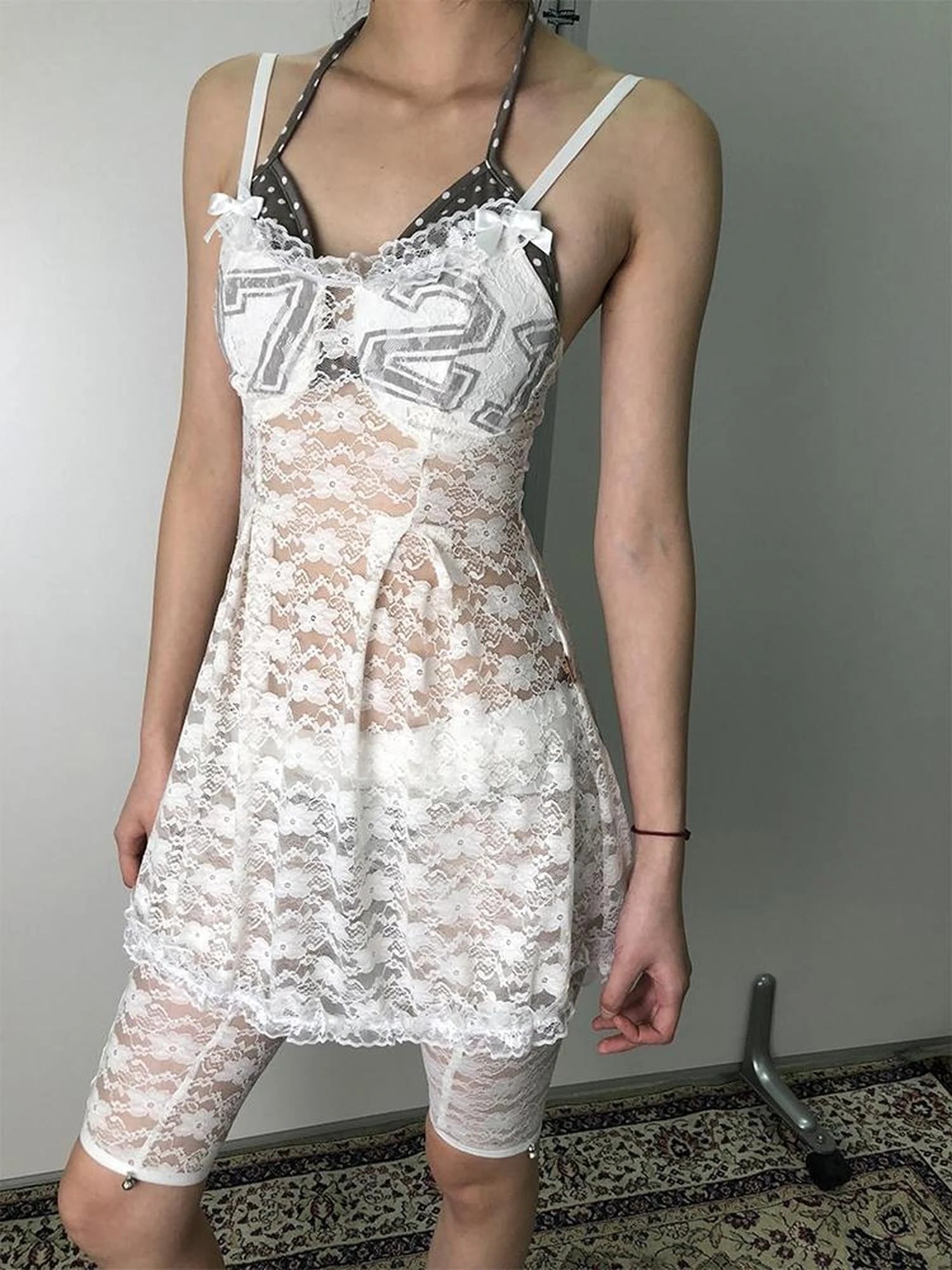 Breton Camellia Lace Slip Dress V Neck T Shirt Long Sleeve