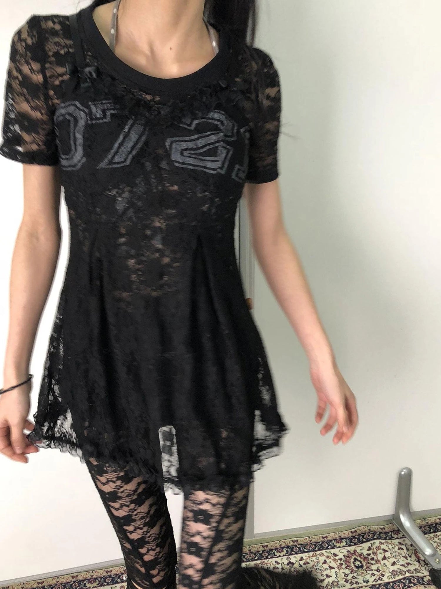 Breton Camellia Lace Slip Dress V Neck T Shirt Long Sleeve