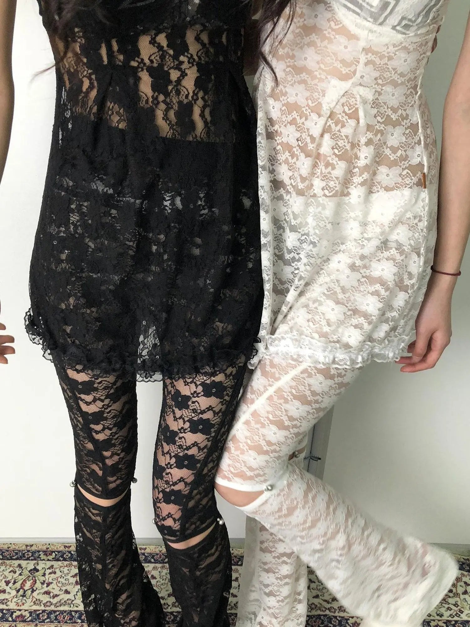 Breton Camellia Lace Slip Dress V Neck T Shirt Long Sleeve