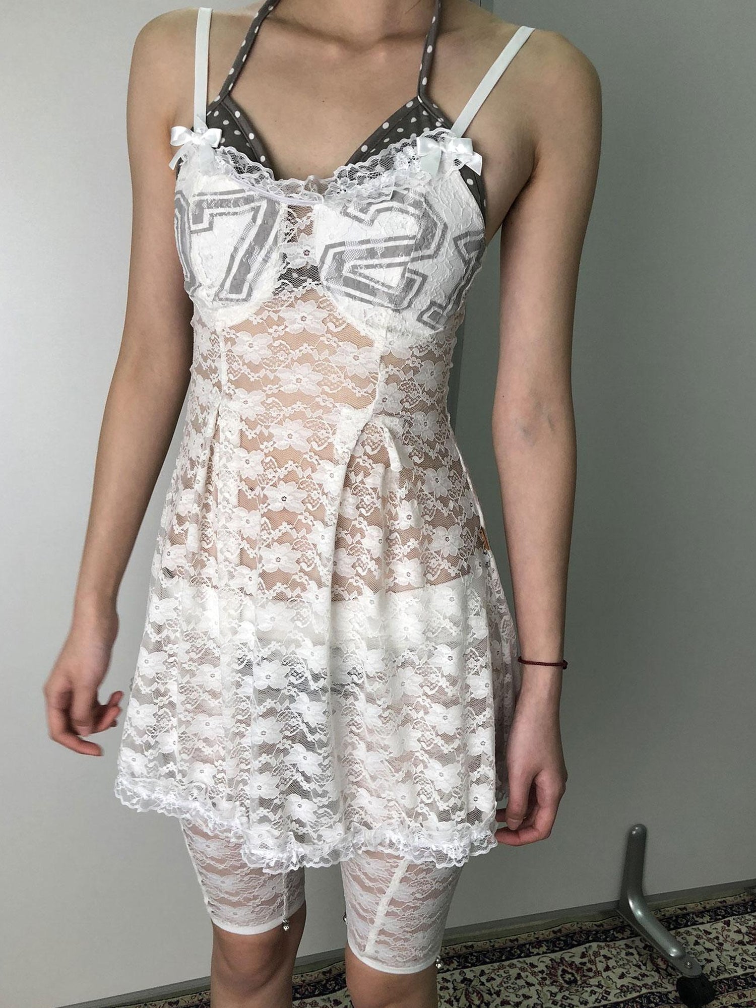 Achihara Breton Camellia Lace Slip Dress V Neck T Shirt Long Sleeve