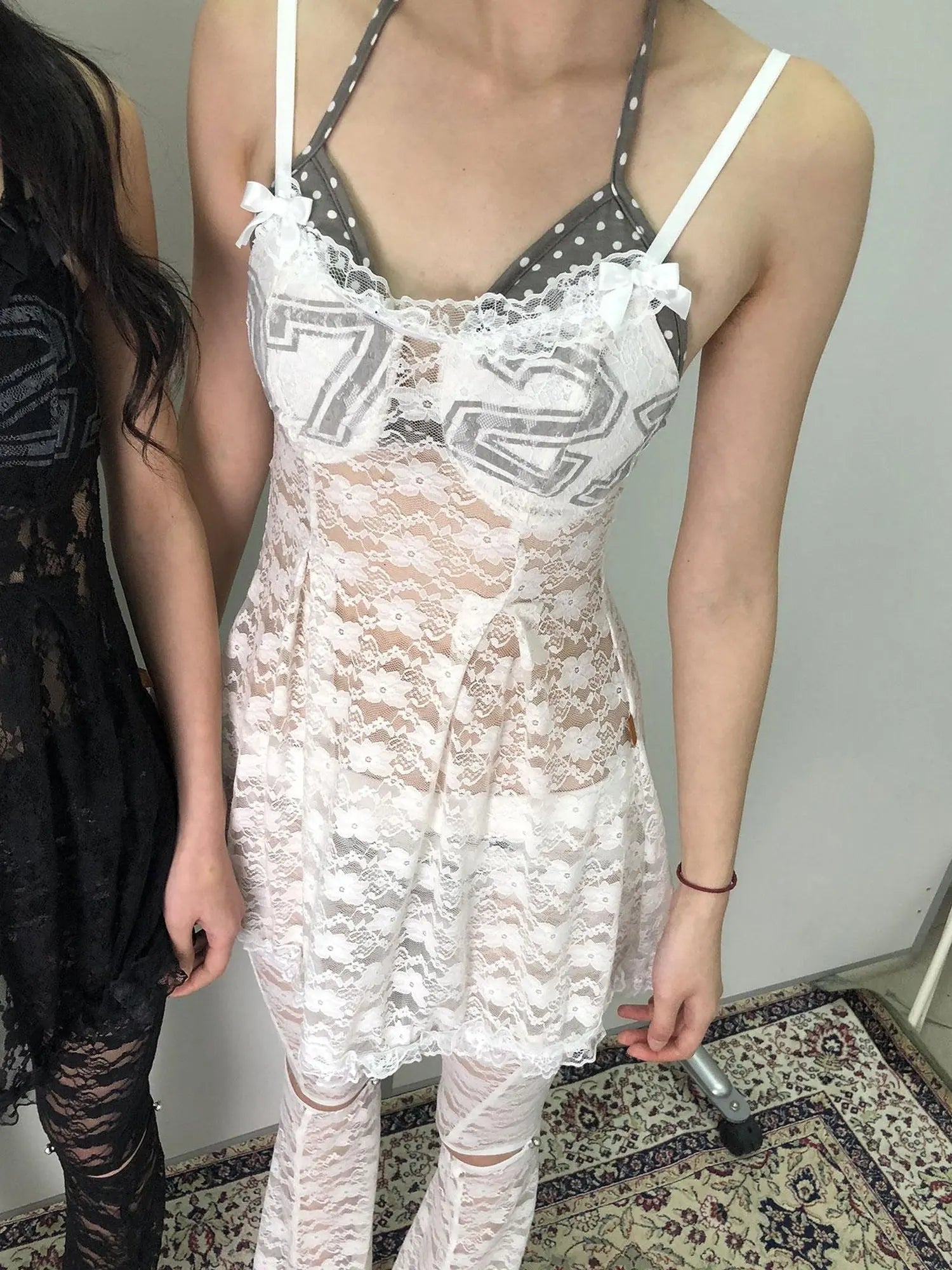 Breton Camellia Lace Slip Dress V Neck T Shirt Long Sleeve
