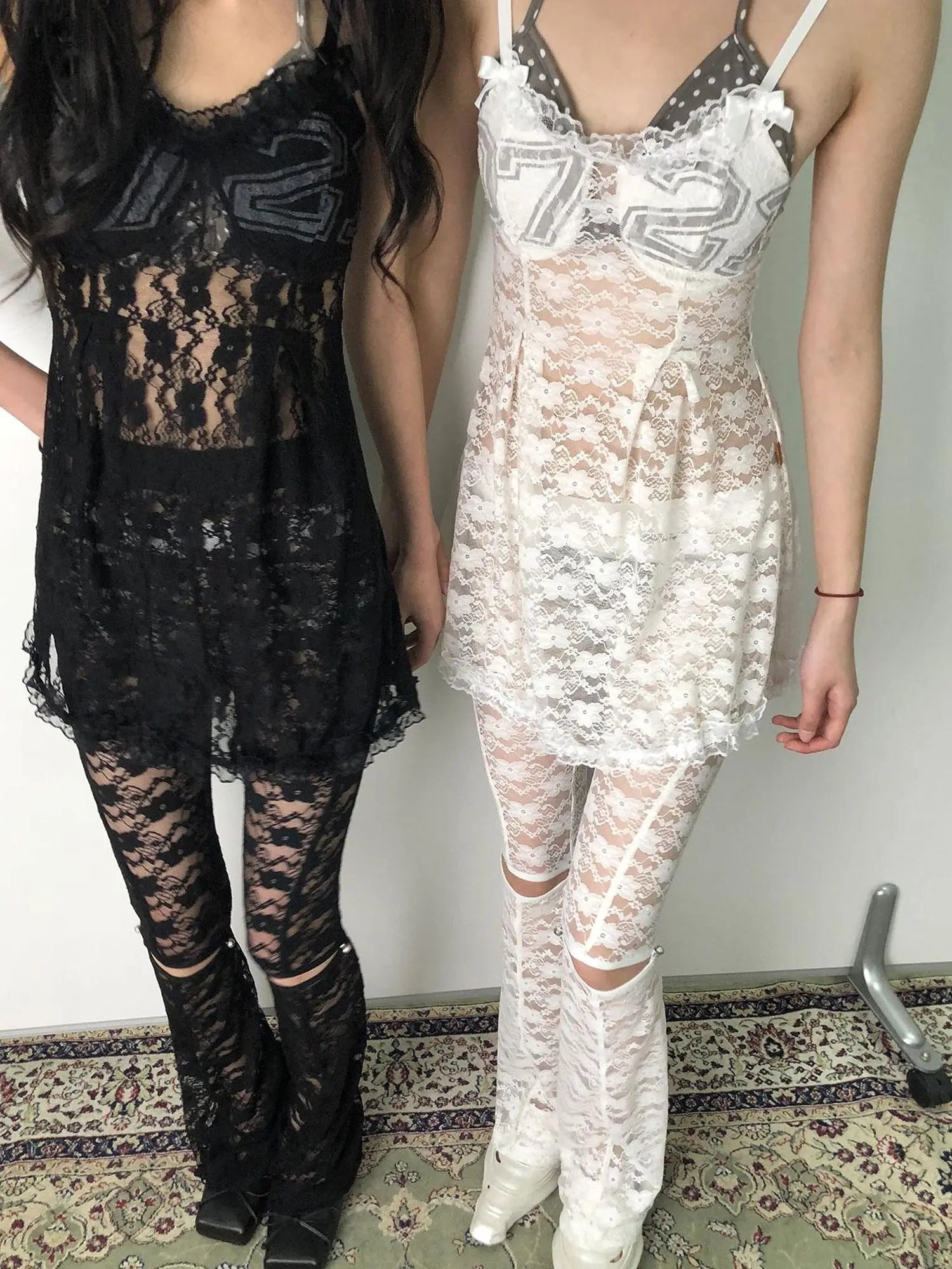 Breton Camellia Lace Slip Dress V Neck T Shirt Long Sleeve