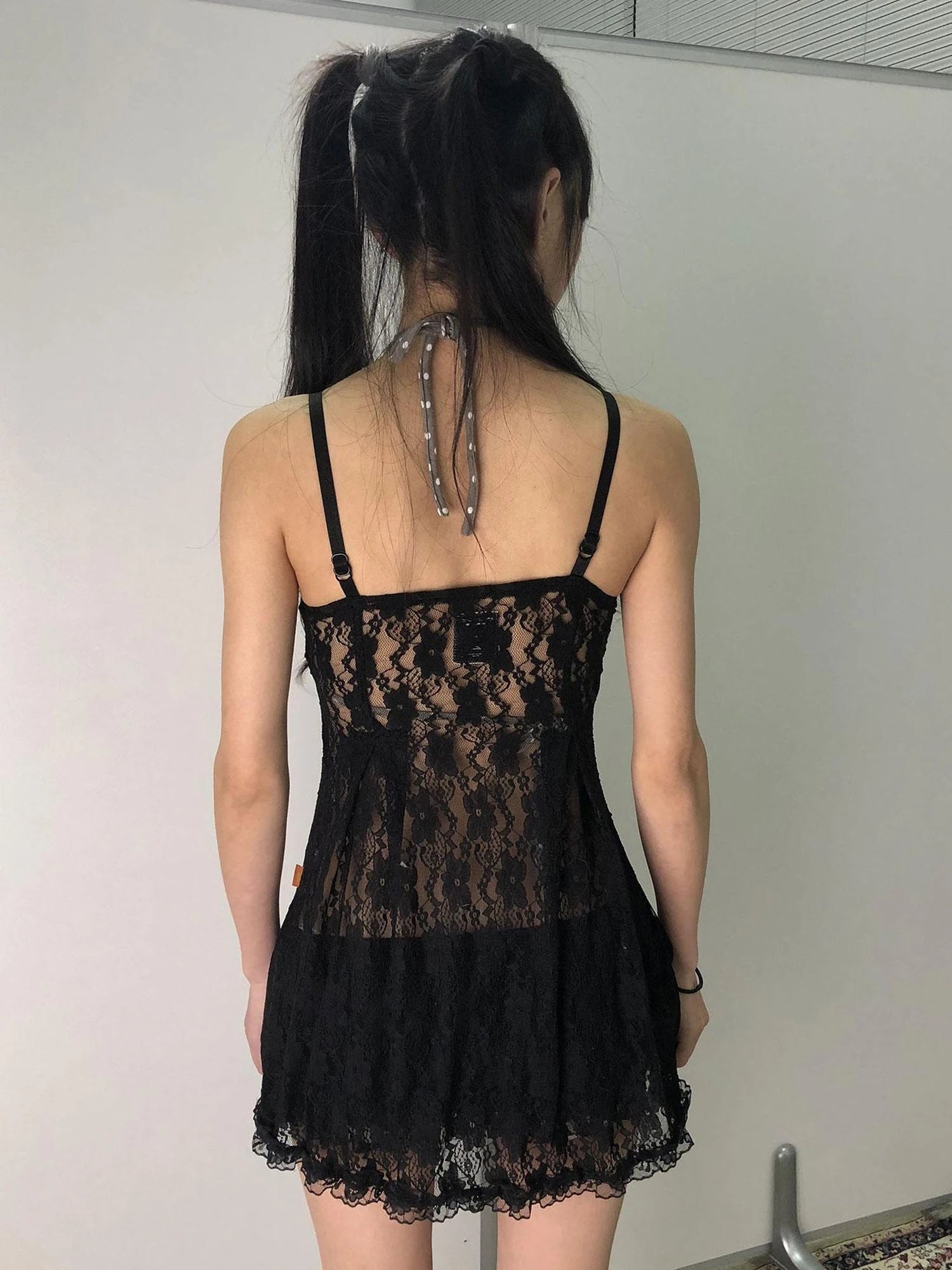 Breton Camellia Lace Slip Dress V Neck T Shirt Long Sleeve