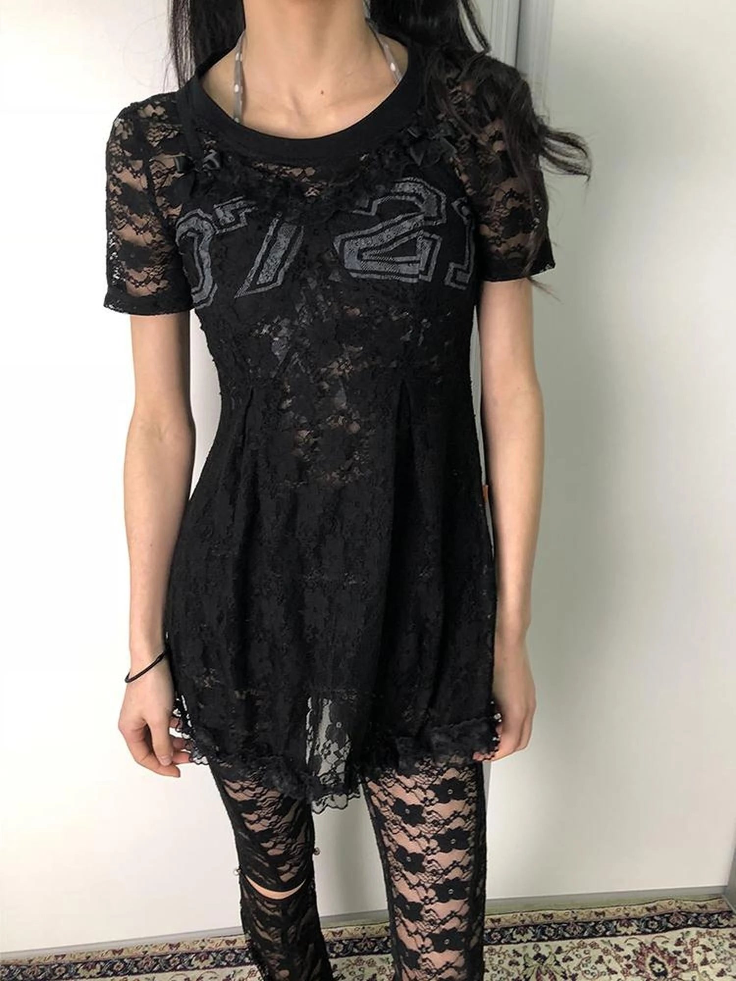 Breton Camellia Lace Slip Dress V Neck T Shirt Long Sleeve