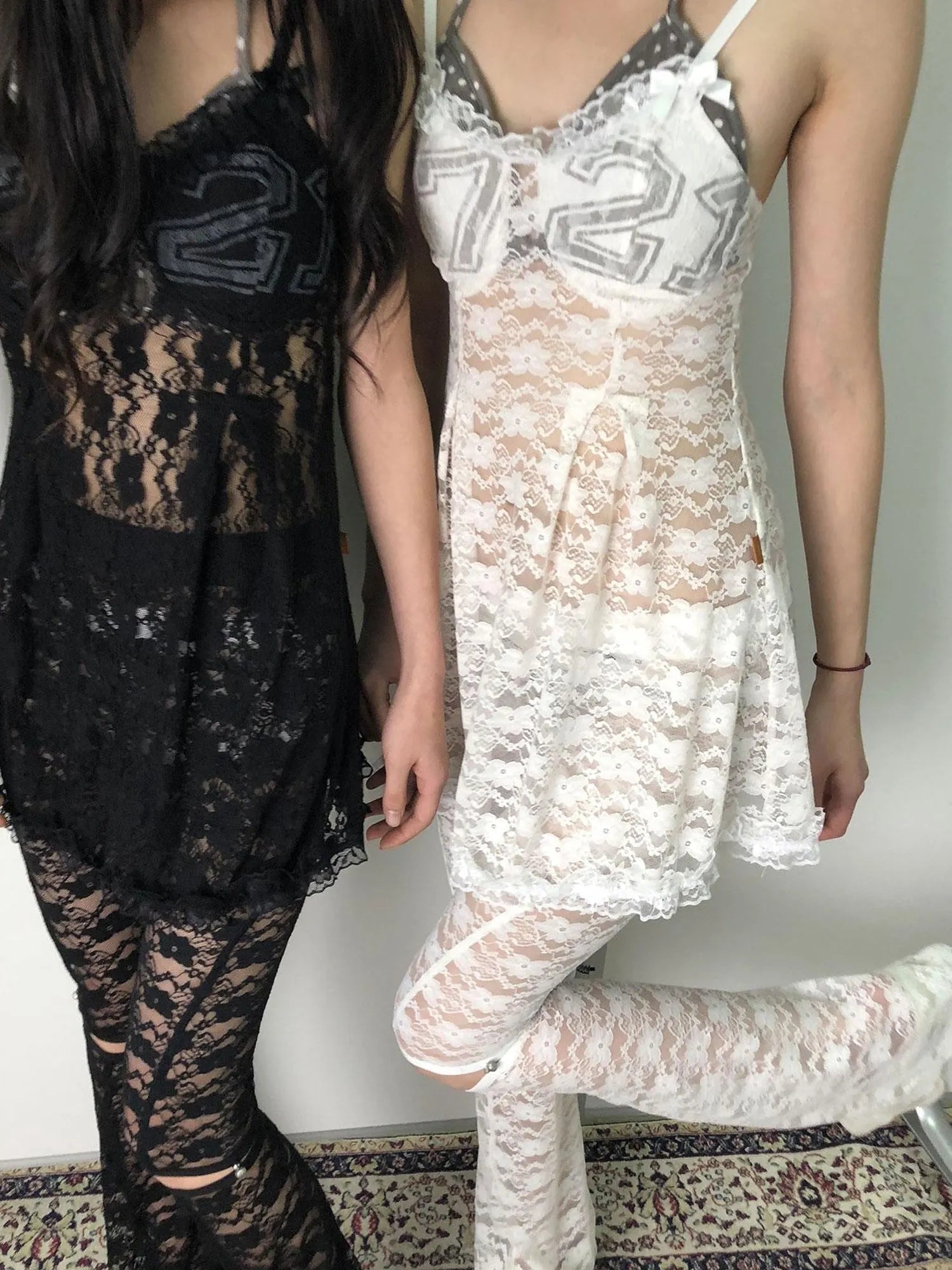 Breton Camellia Lace Slip Dress V Neck T Shirt Long Sleeve