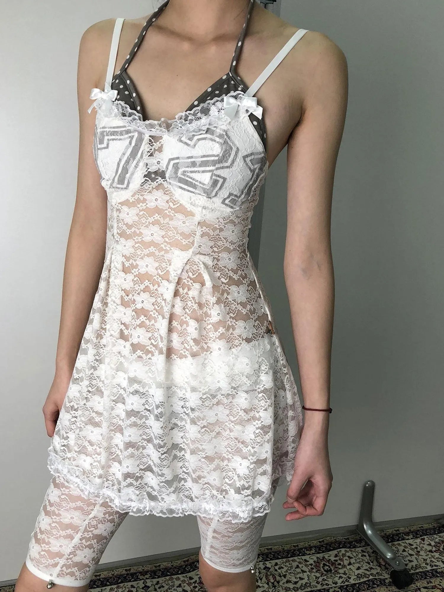 Breton Camellia Lace Slip Dress V Neck T Shirt Long Sleeve