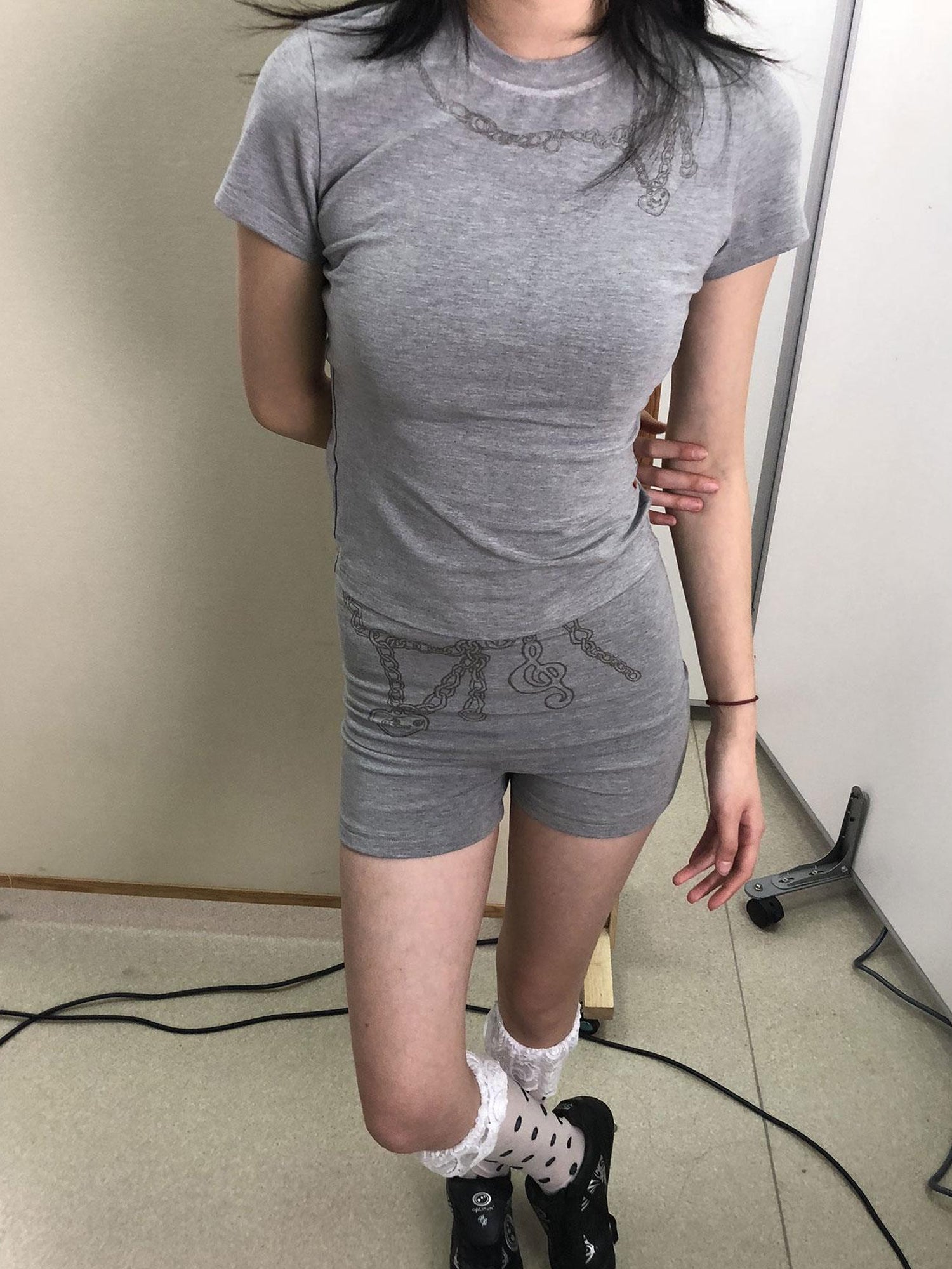 Achihara Breton Chain Romance Tee Feminine Symbolism Short Sleeve Top