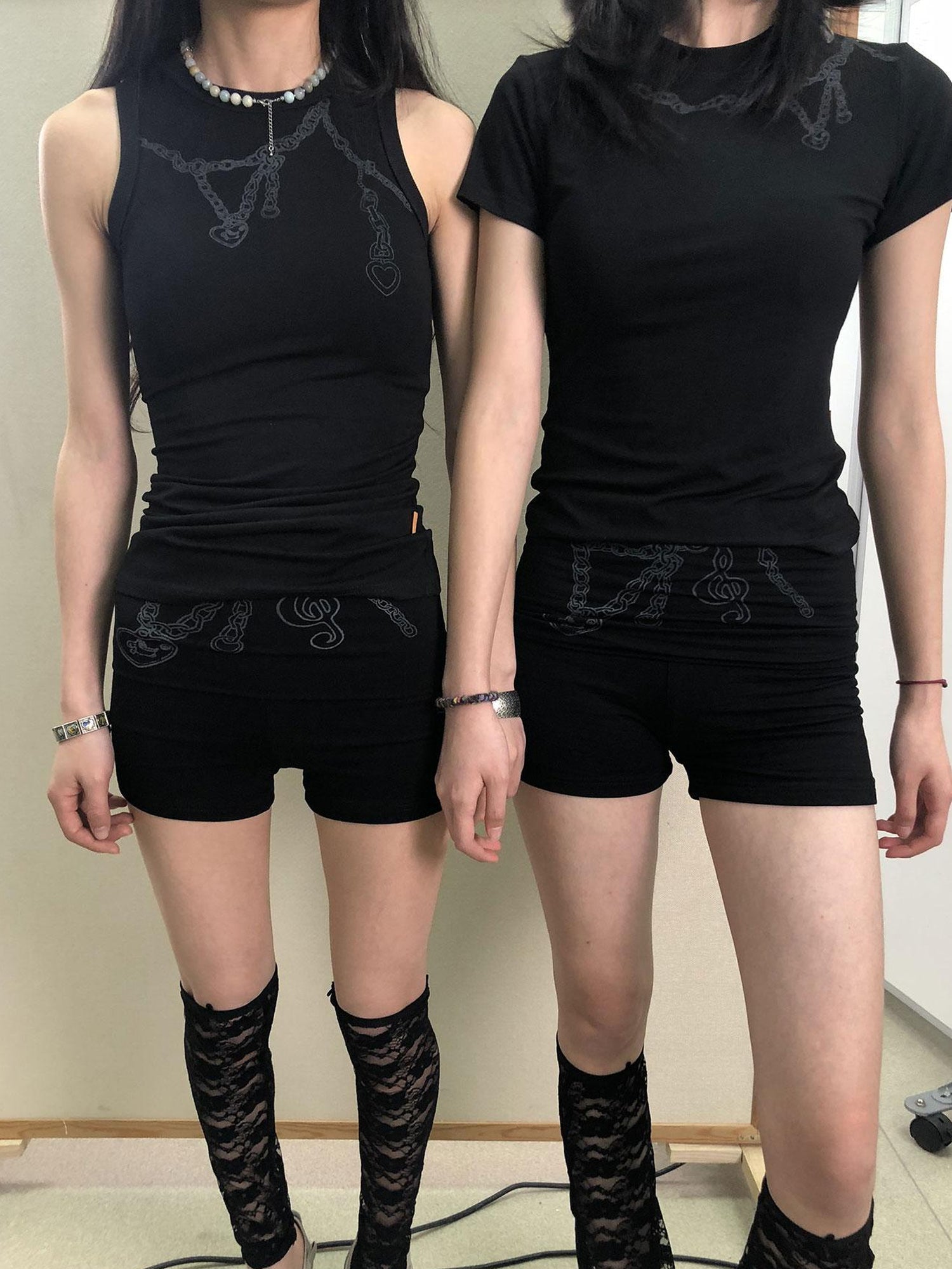 Achihara Breton Chain Romance Tee Feminine Symbolism Short Sleeve Top