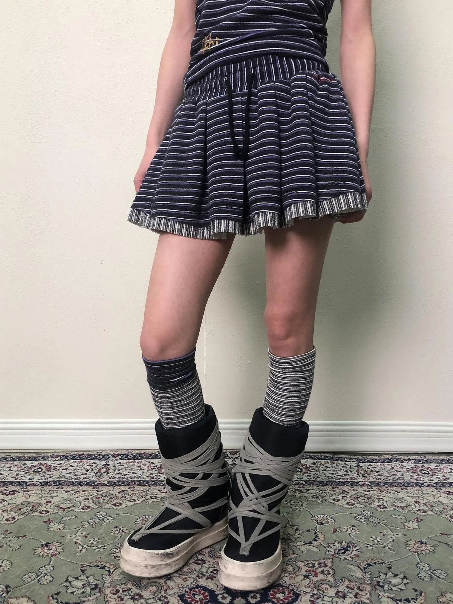 Breton Star Spot Pleated Mini Skirt Stretch Knit A Line