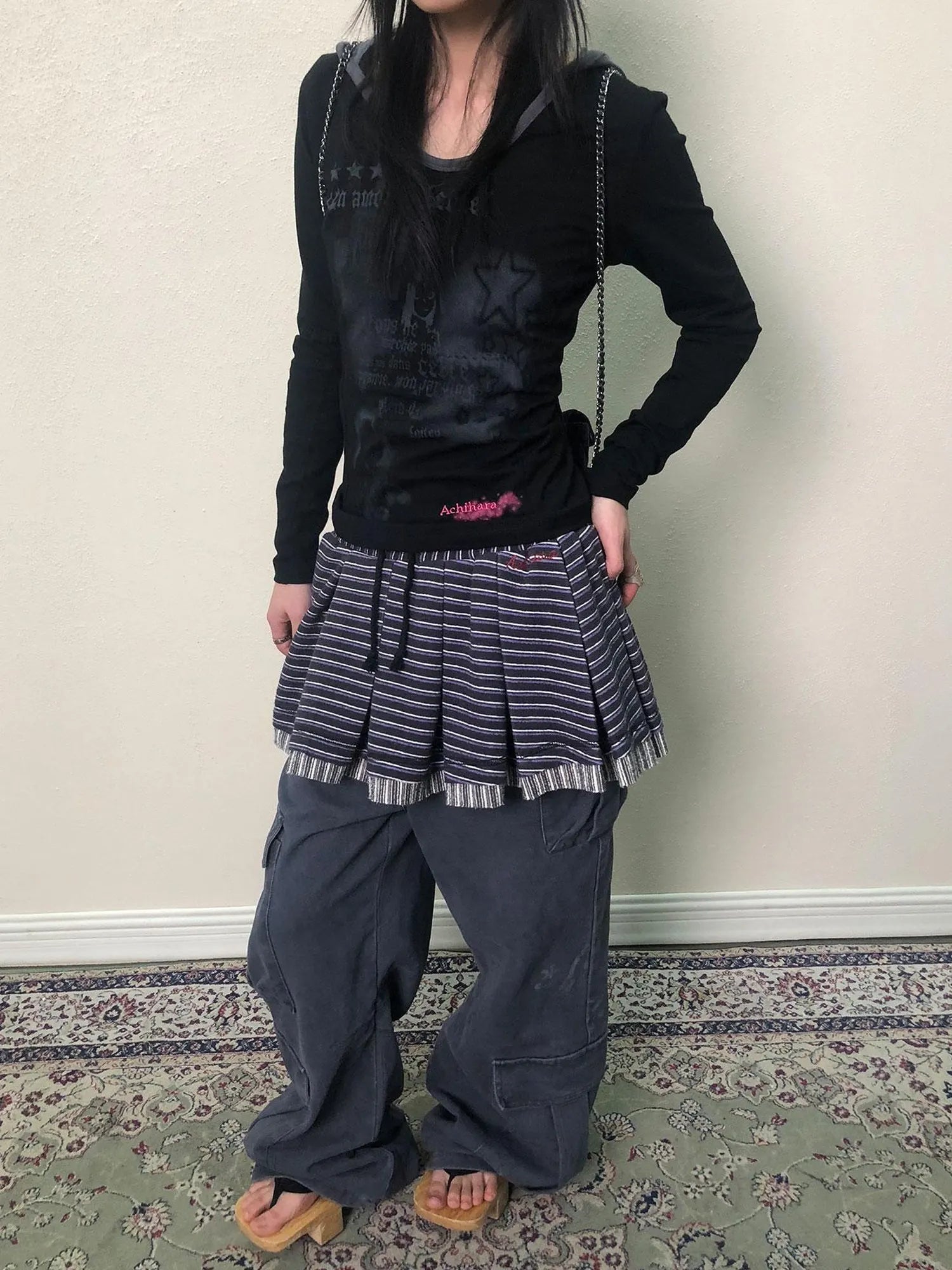 Breton Star Spot Pleated Mini Skirt Stretch Knit A Line