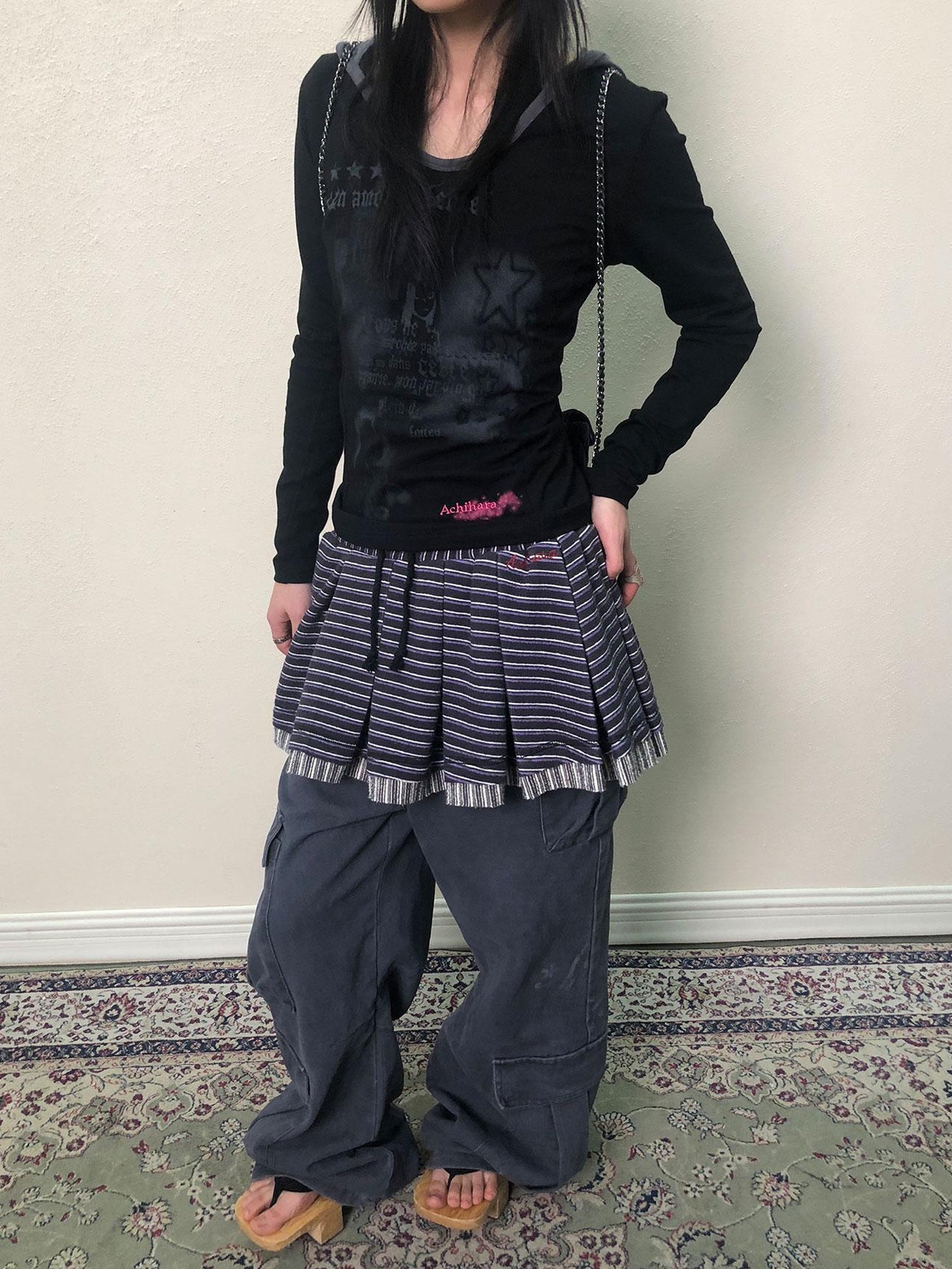 Achihara Breton Star Spot Pleated Mini Skirt Stretch Knit A Line