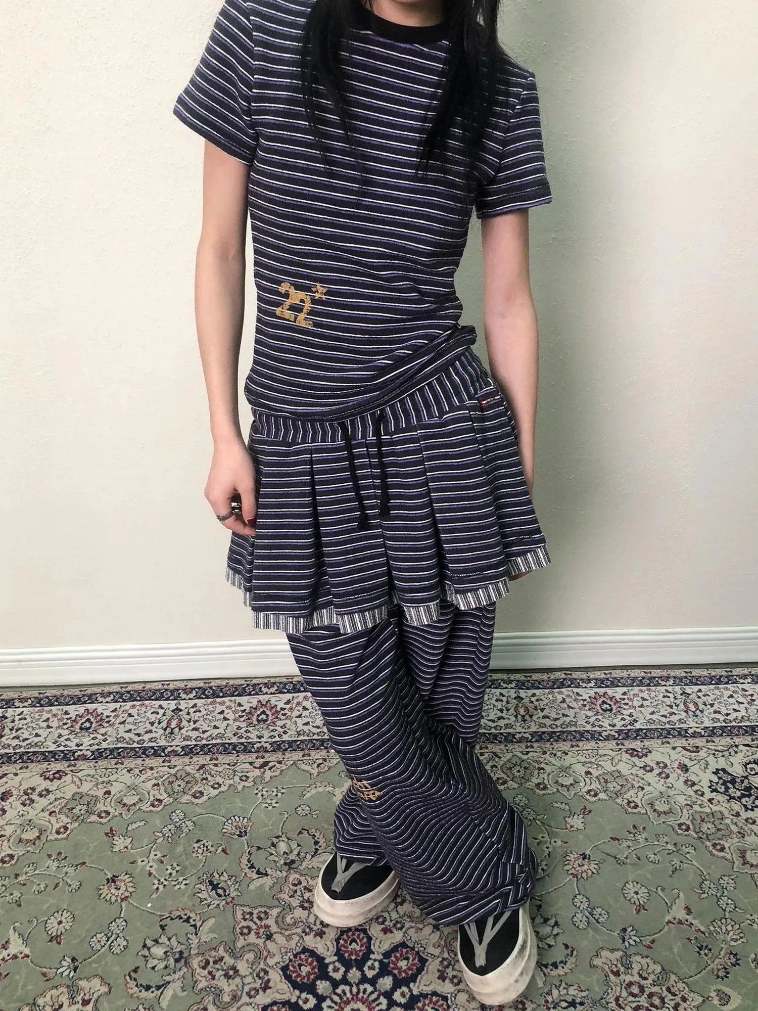Breton Star Spot Pleated Mini Skirt Stretch Knit A Line