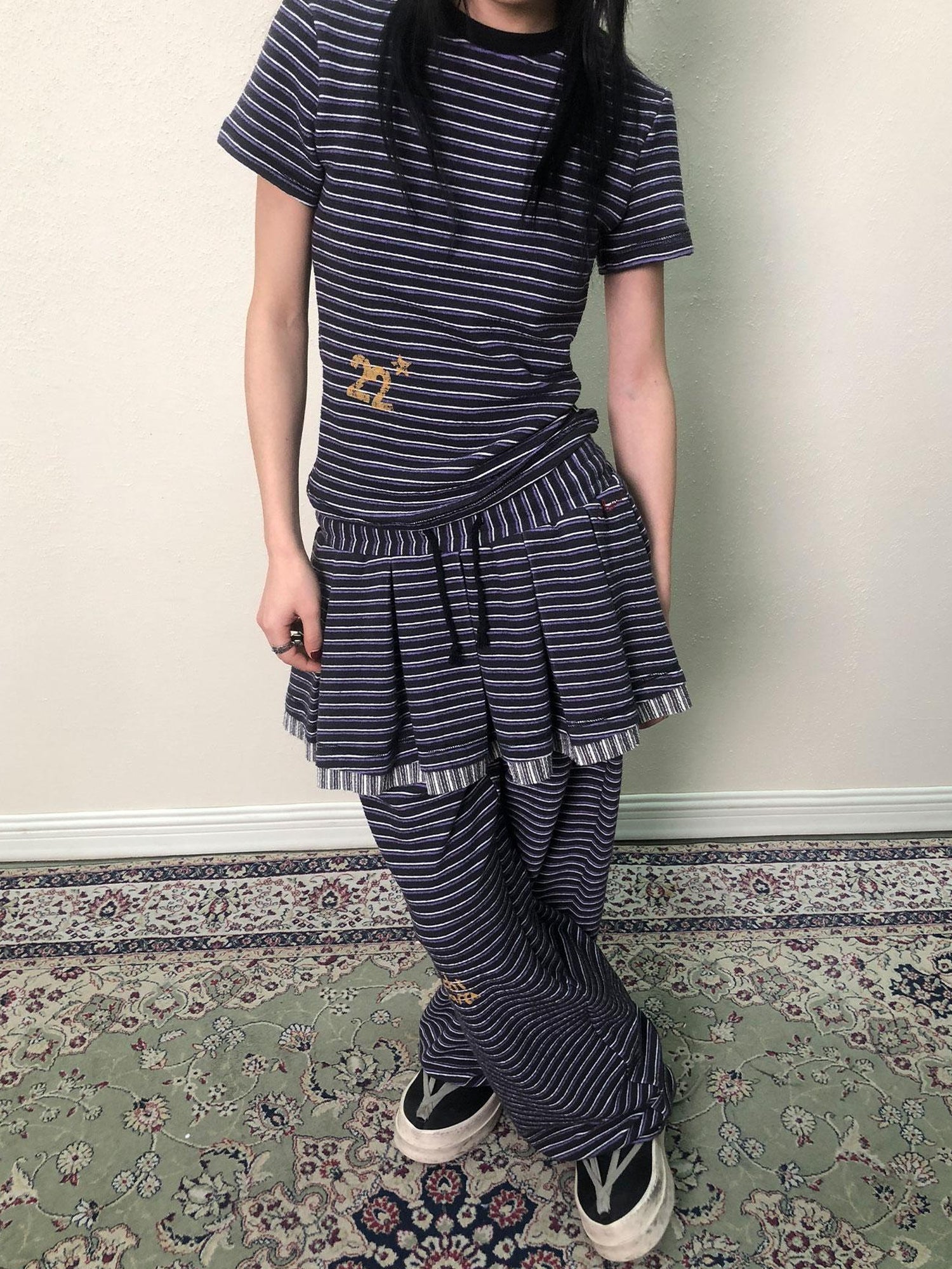 Achihara Breton Star Spot Pleated Mini Skirt Stretch Knit A Line