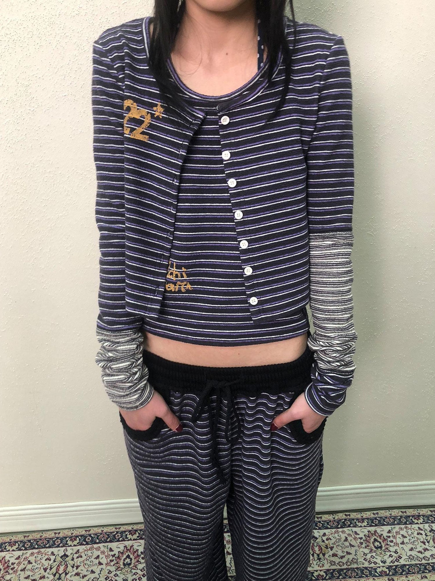 Achihara Breton Star Stripe Long Sleeve Cardigan