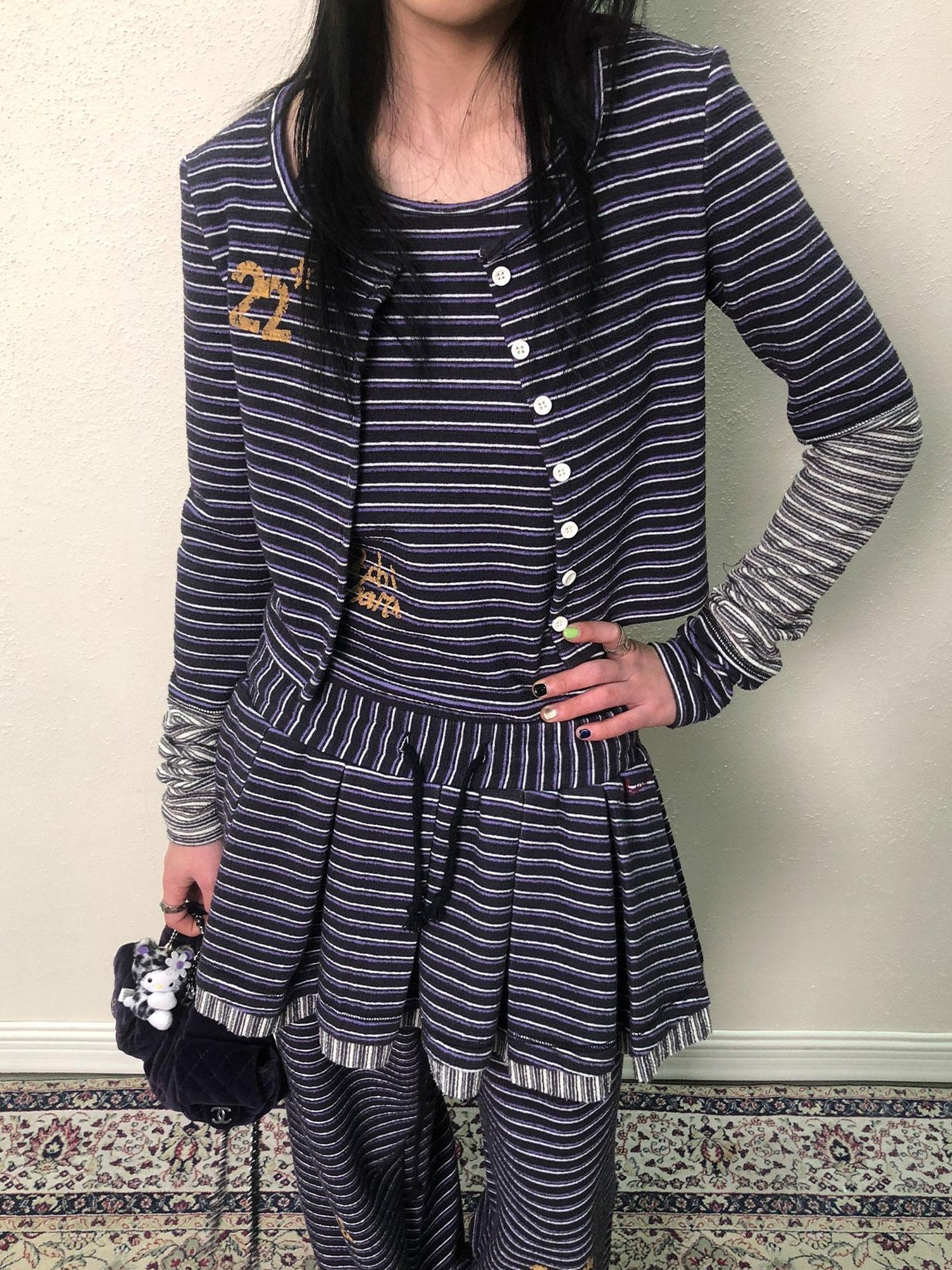 Achihara Breton Star Stripe Long Sleeve Cardigan