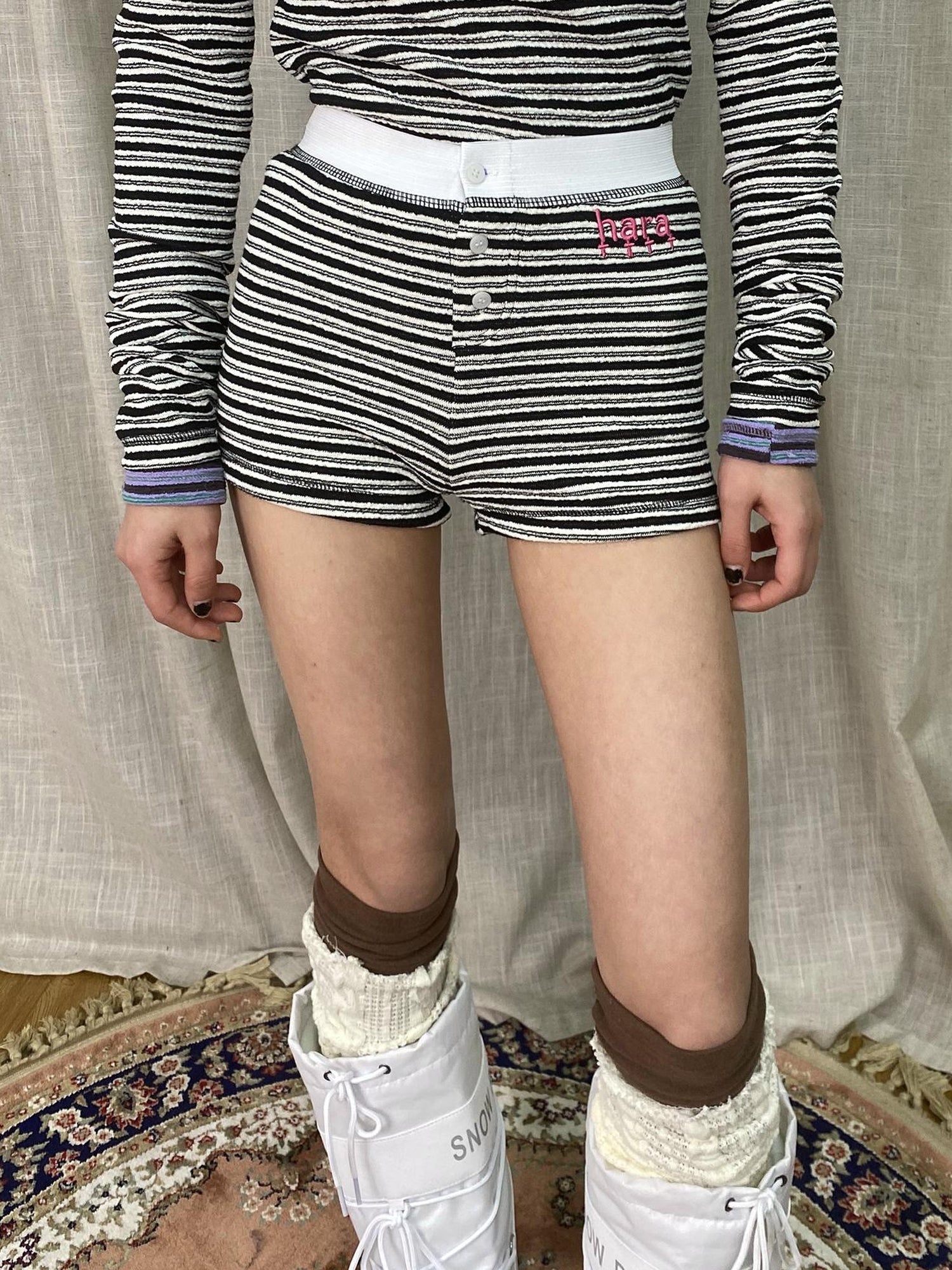 Achihara Breton Stripe Drawstring Ankle Pants