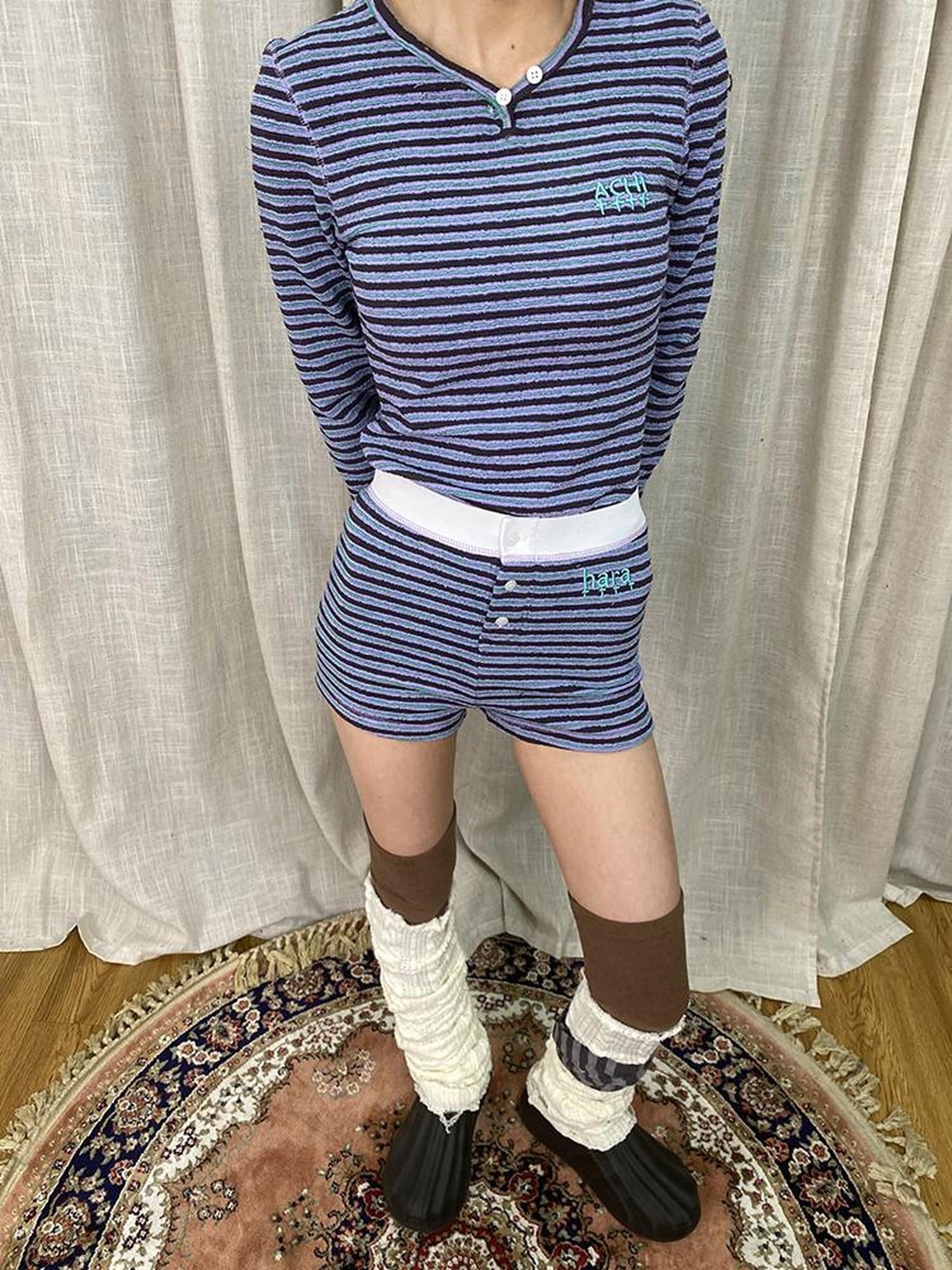 Achihara Breton Stripe Drawstring Ankle Pants