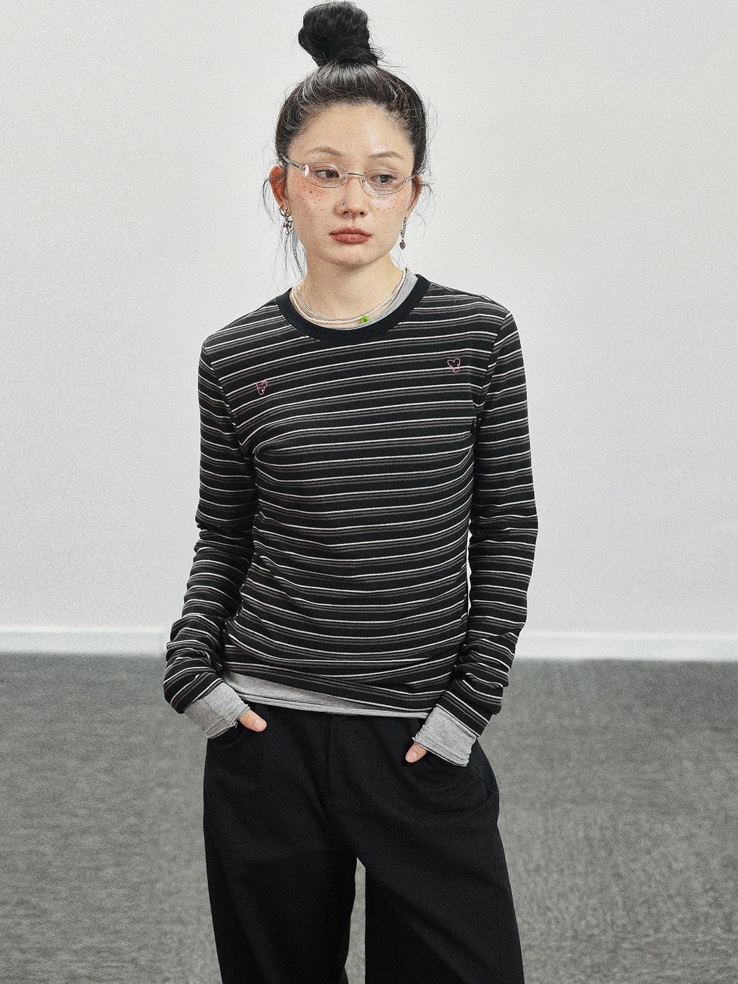 Achihara Breton Stripe Long Sleeve Tee With Crab Eater Seal Embroidery