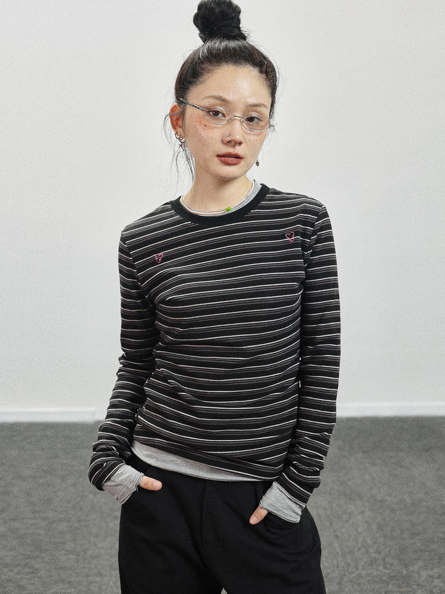 Achihara Breton Stripe Long Sleeve Tee With Crab Eater Seal Embroidery